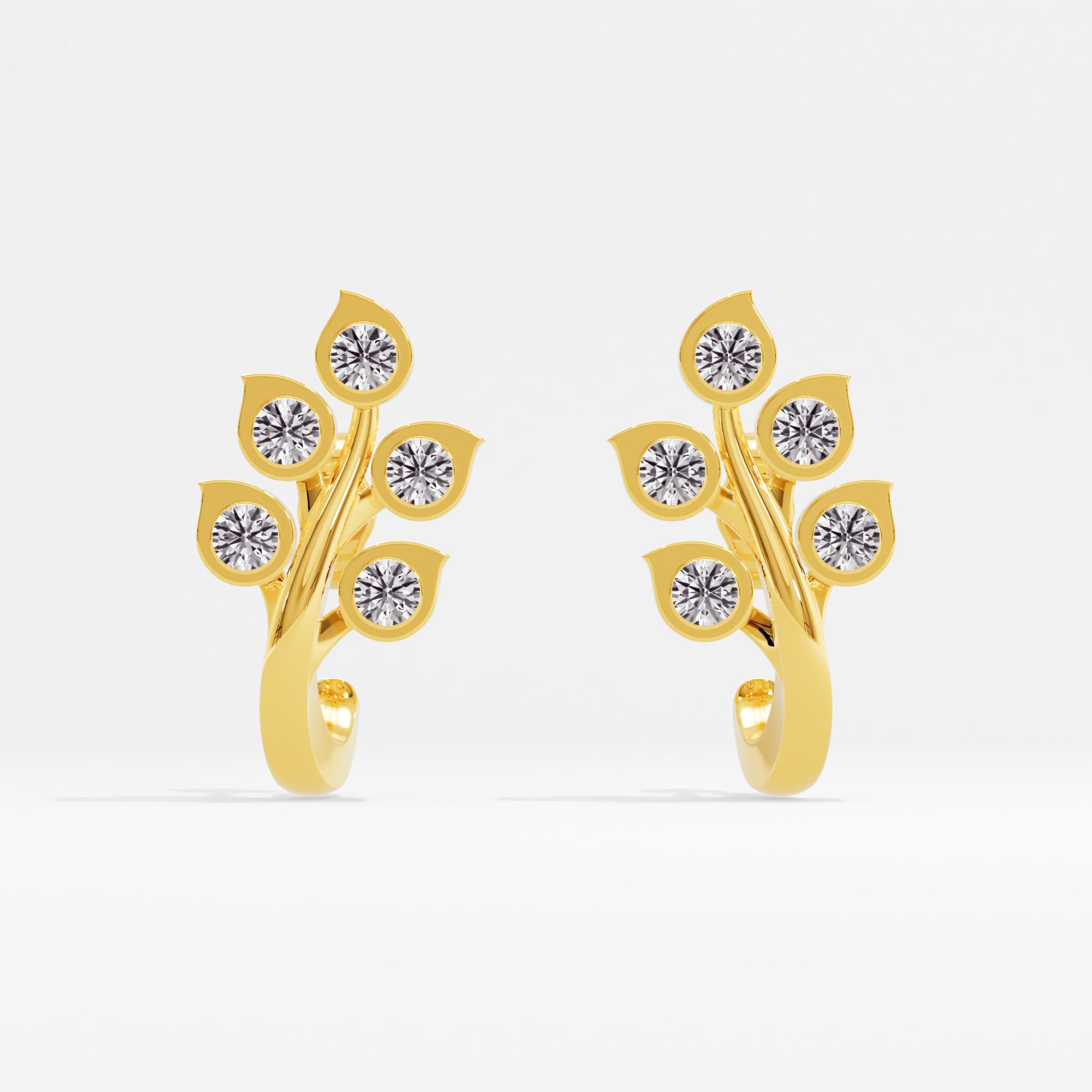 Luminous Leafy J Hoop Earrings in 9KT Yellow Gold (Diamond Quality: FG-VVS VS)