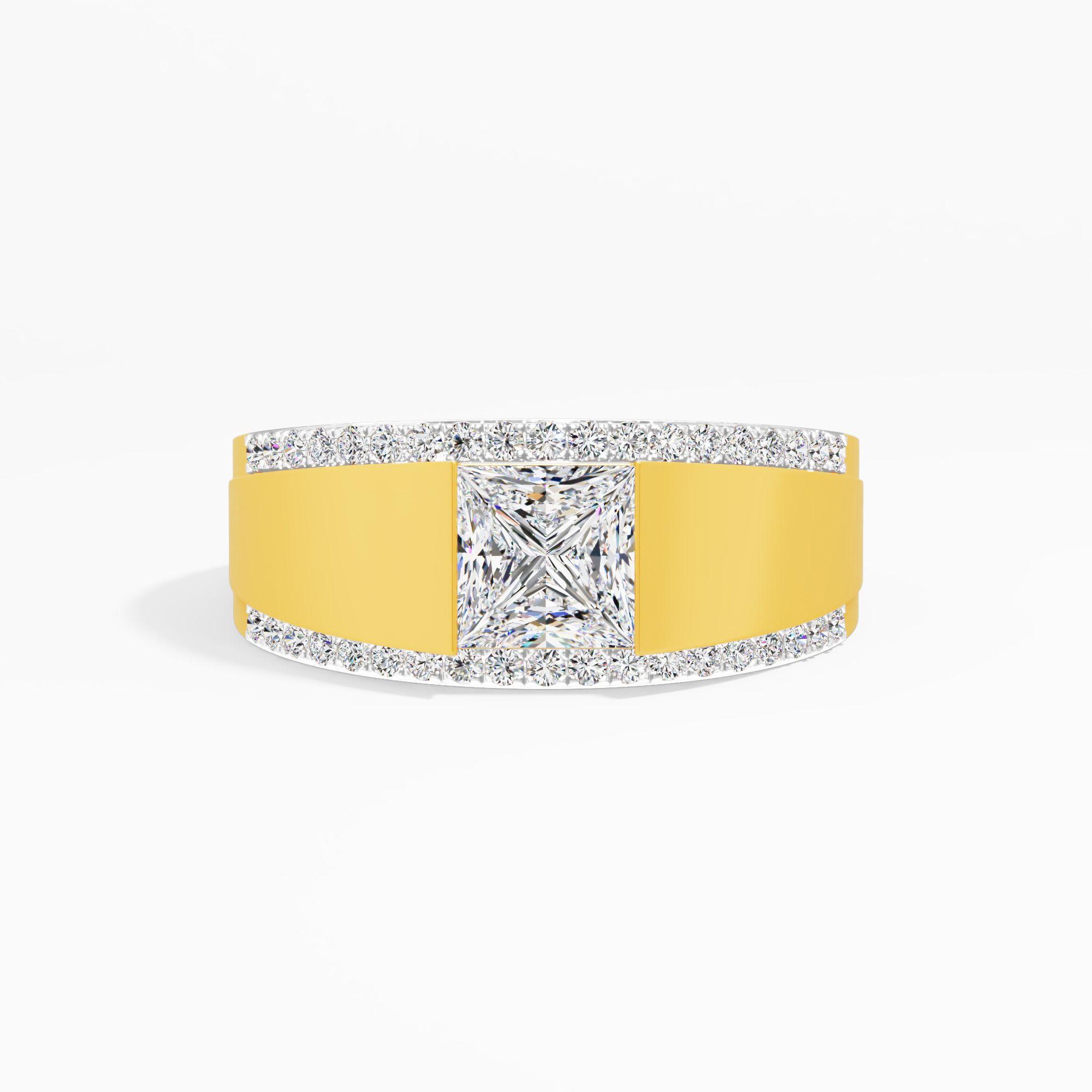 Quartz Haven Solitaire Mens Ring in 9KT Yellow Gold (Diamond Quality: FG-VVS VS)