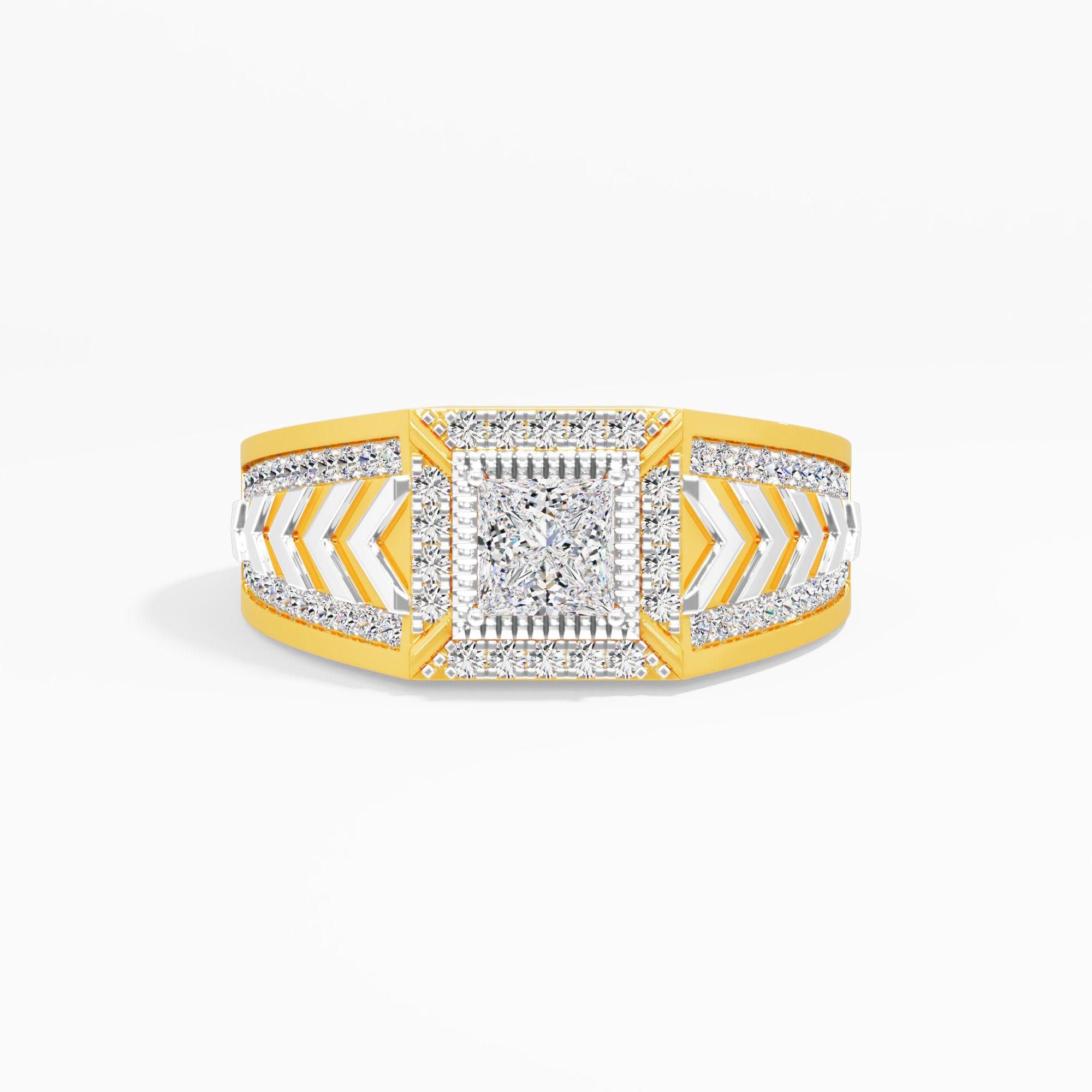 Arrowstride Square Halo Ring in 9KT Yellow Gold & White Gold (Diamond Quality: FG-VVS VS)
