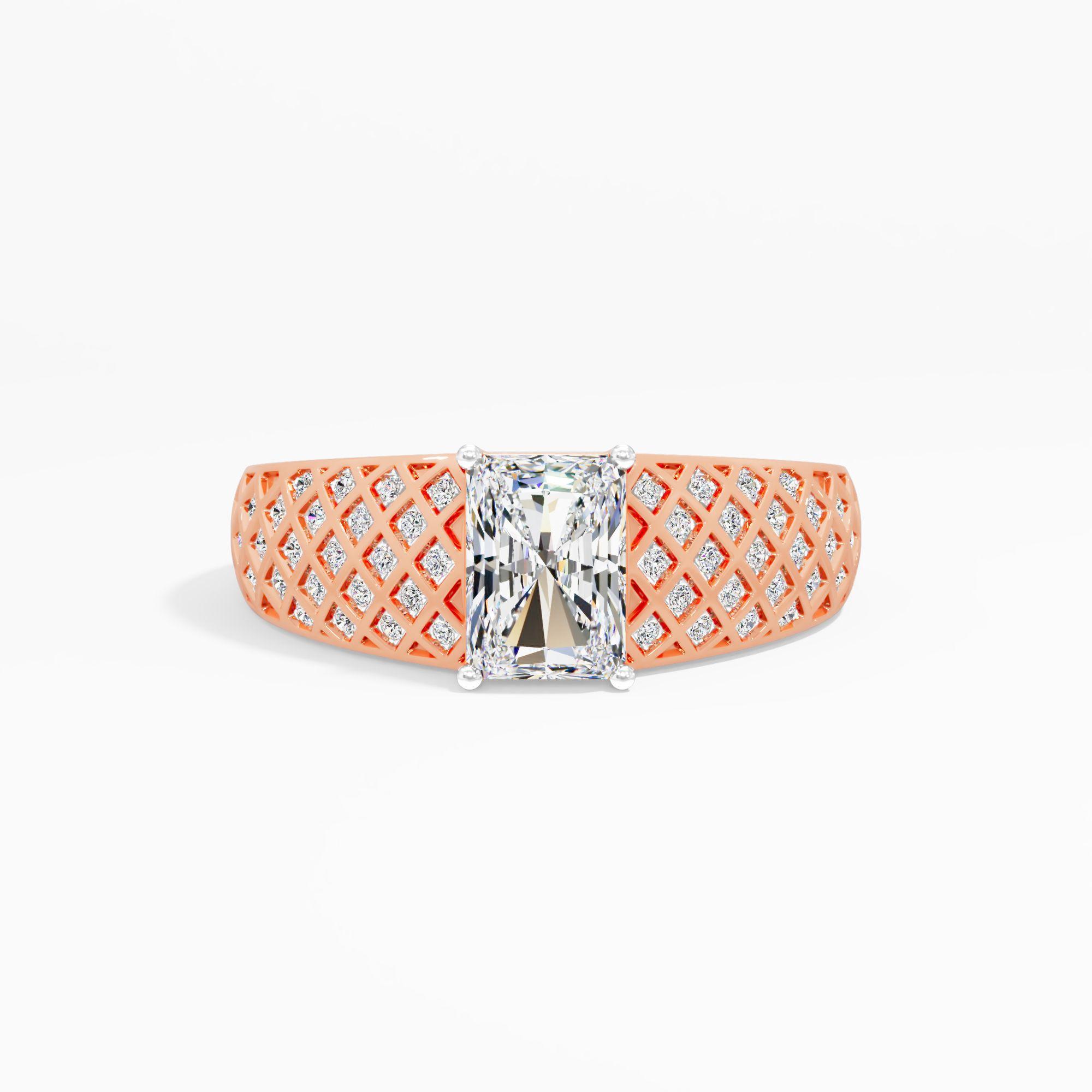 Treillage Radiant Solitaire Diamond Ring in 14KT Rose Gold (FG-VVS VS)