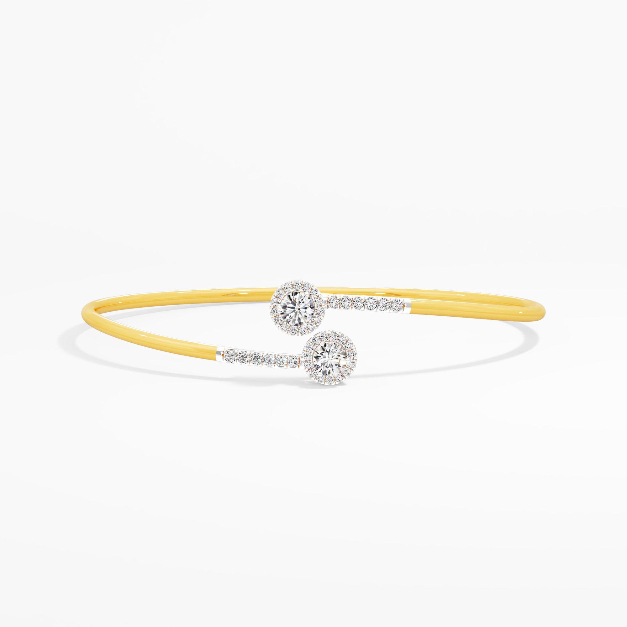 Pirouette Halo Diamond Cuff Bangle in 9KT Yellow Gold (Diamond Quality: FG-VVS VS)