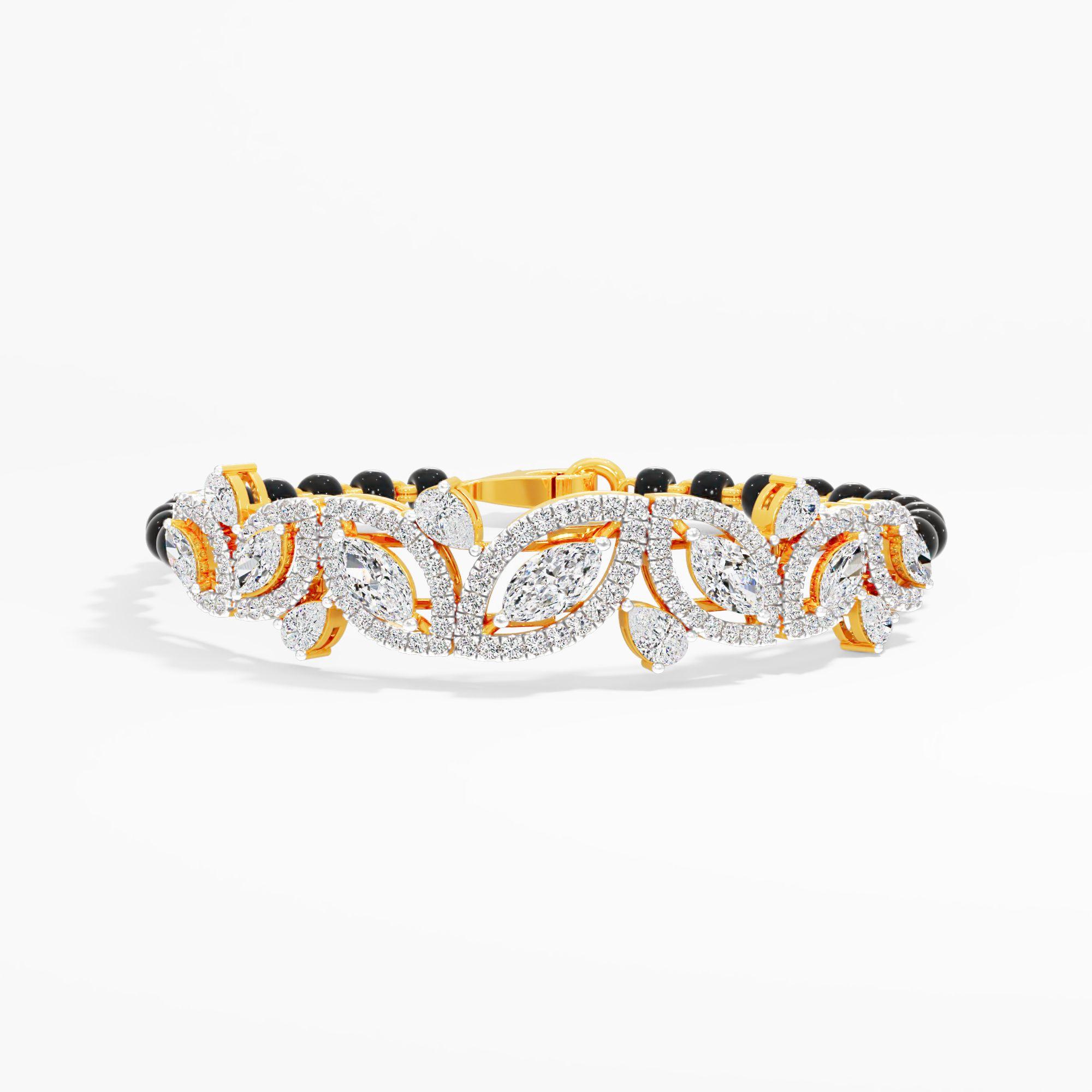 Floral Cluster Mangalsutra Bracelet in 9KT Yellow Gold (Diamond Quality: FG-VVS VS)