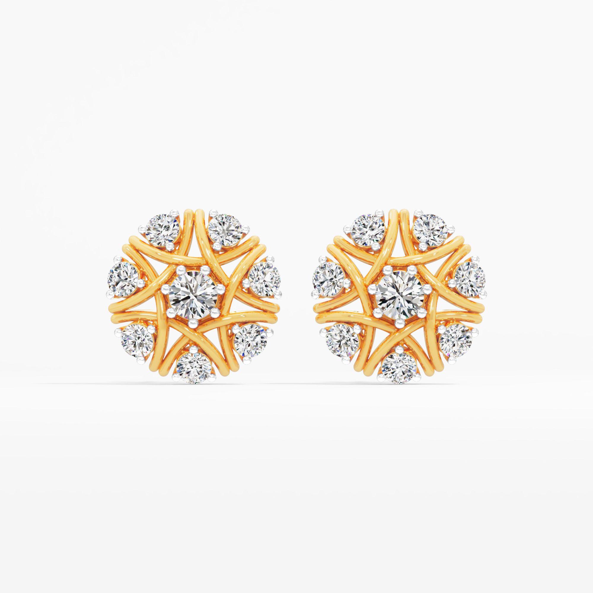 Majestic Aura Cluster Stud Earrings in 9KT Yellow Gold (Diamond Quality: FG-VVS VS)