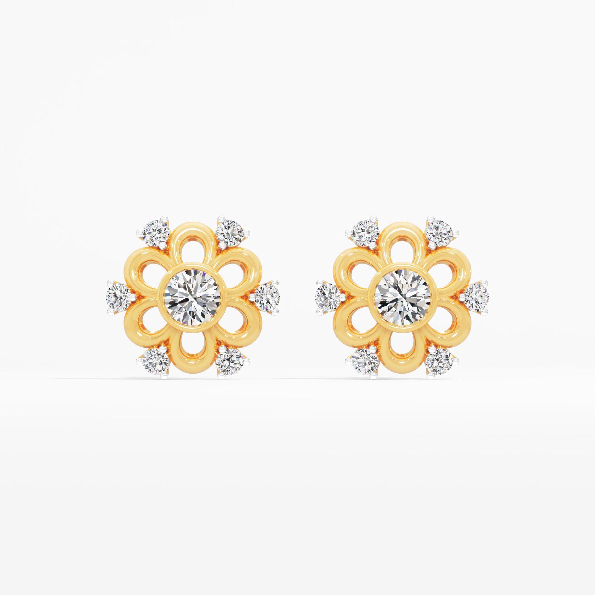 Happy Bloom Stud Earrings in 9KT Yellow Gold (Diamond Quality: FG-VVS VS)