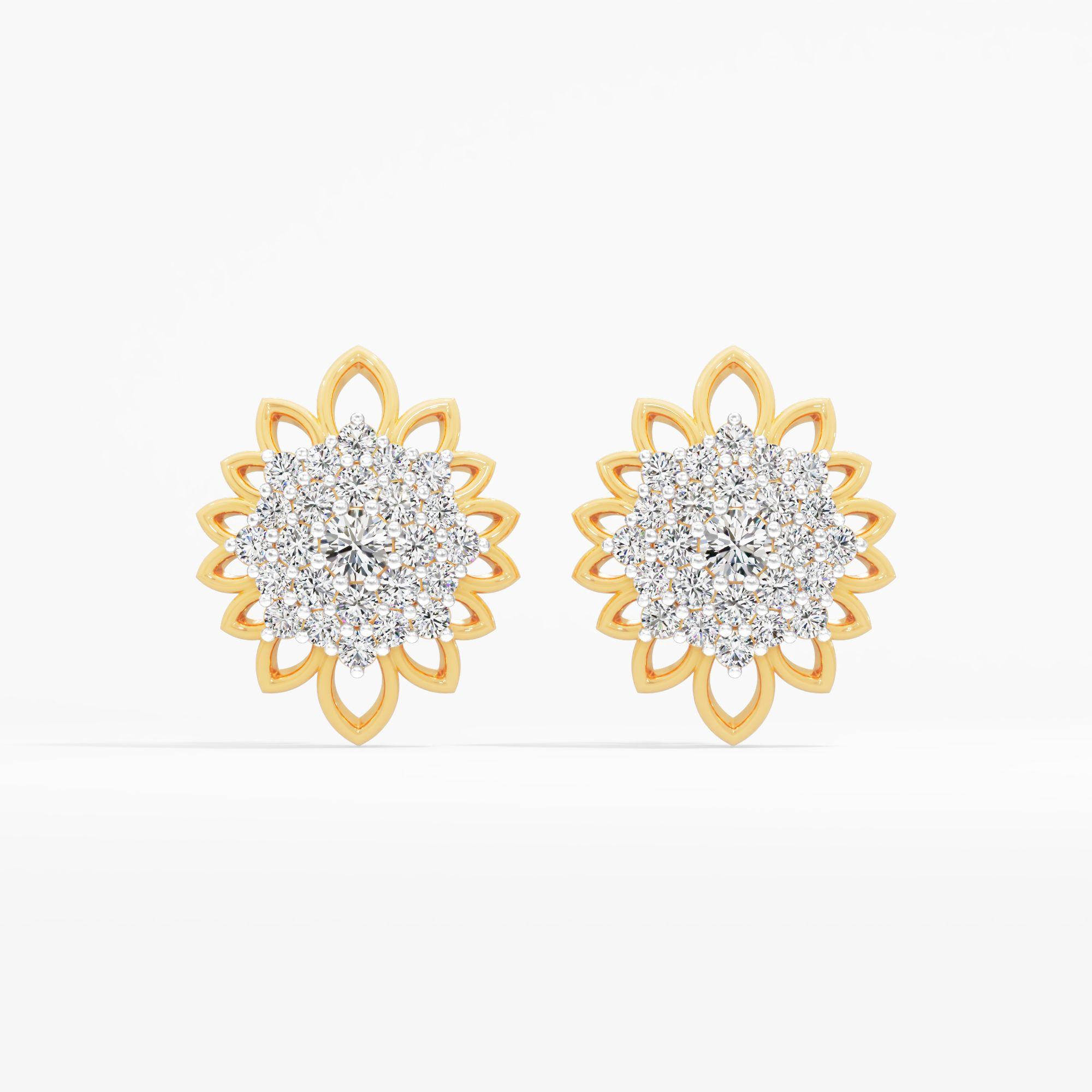 Modern Regency Sunburst Halo Stud Earrings in 9KT Yellow Gold (Diamond Quality: FG-VVS VS)