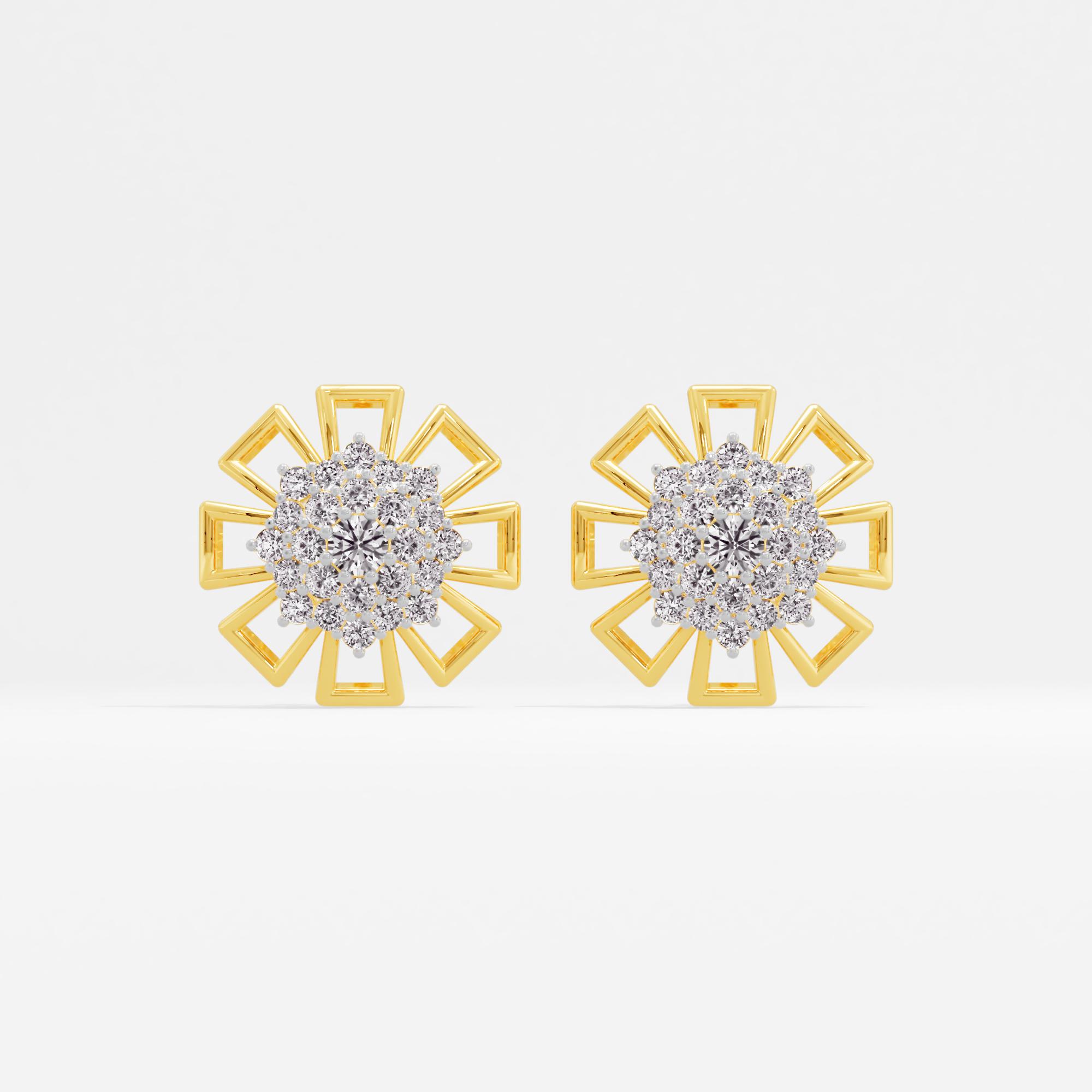 Sunlit Flair Sunburst Halo Stud Earrings in 9KT Yellow Gold (Diamond Quality: FG-VVS VS)
