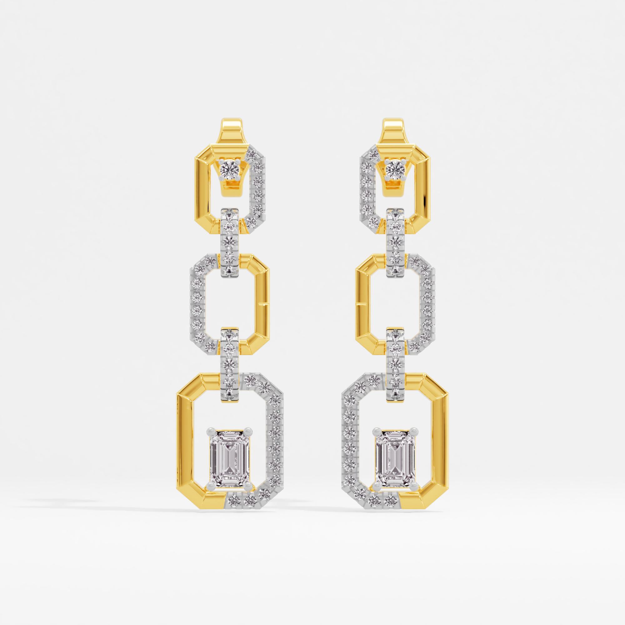 Emerald Geometry Solitaire Dangler Earrings in 9KT Yellow Gold (Diamond Quality: FG-VVS VS)