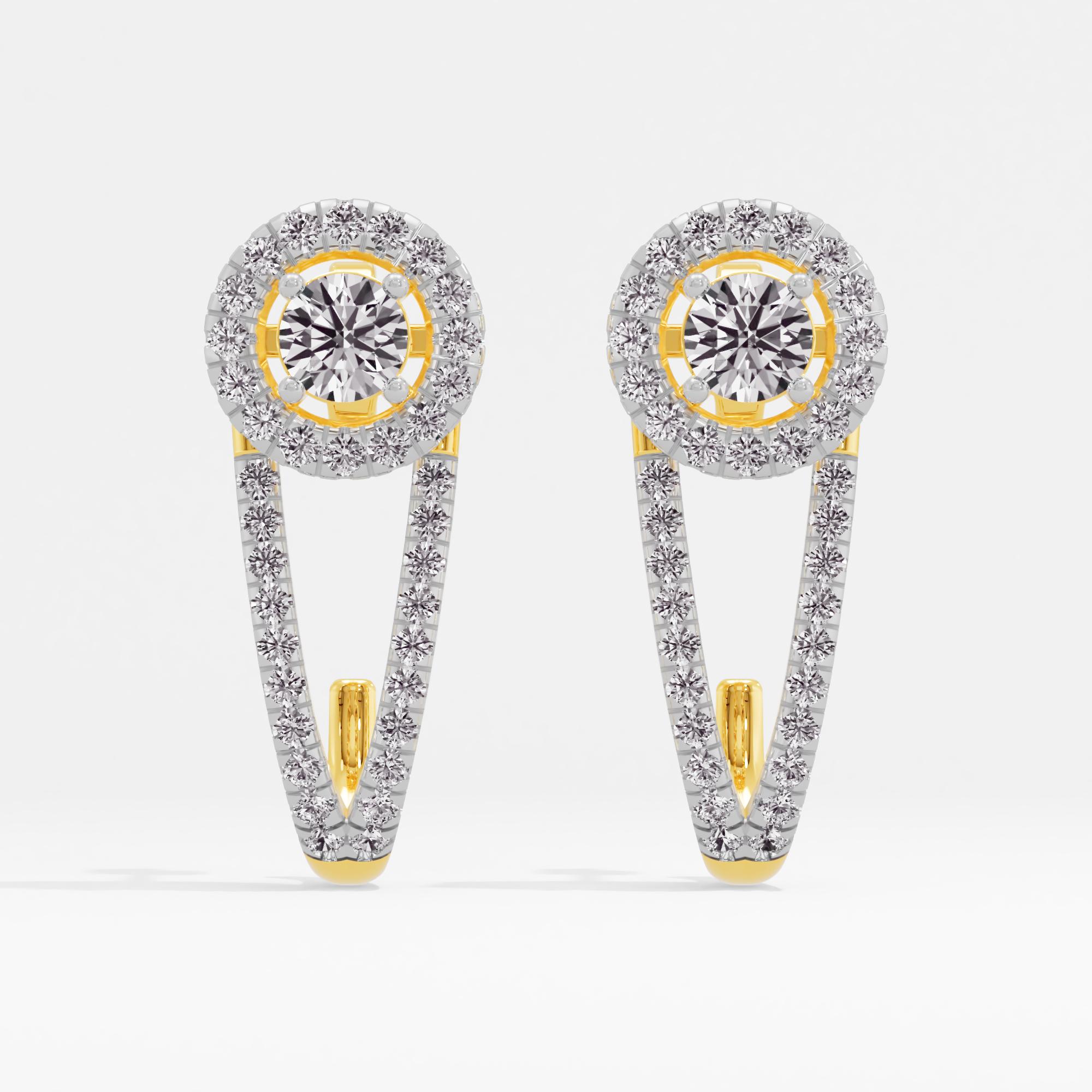 Unique Harmony Halo J Hoop Earrings in 9KT Yellow Gold (Diamond Quality: FG-VVS VS)