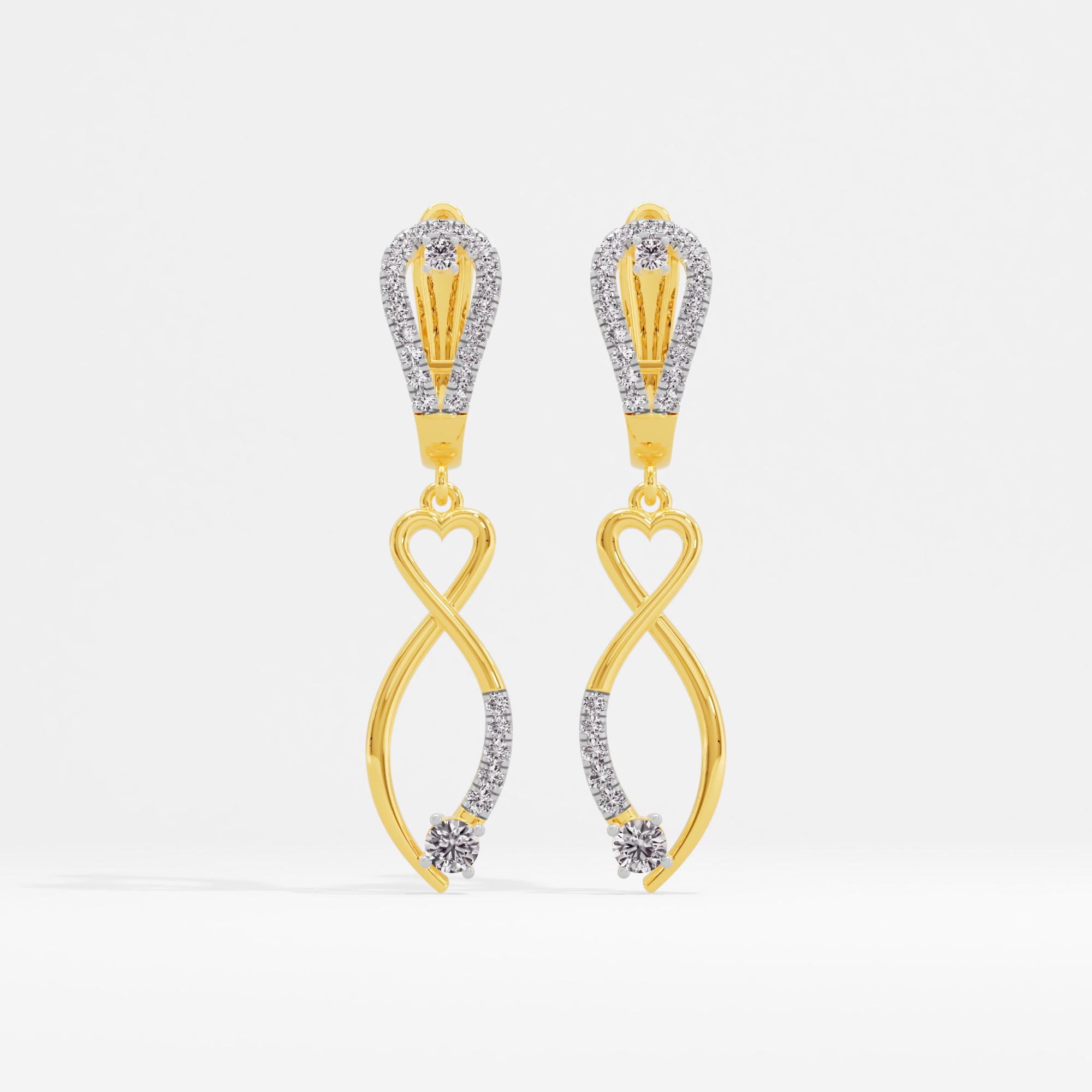 Cherished Moments Heart Dangler Earrings in 9KT Yellow Gold (Diamond Quality: FG-VVS VS)