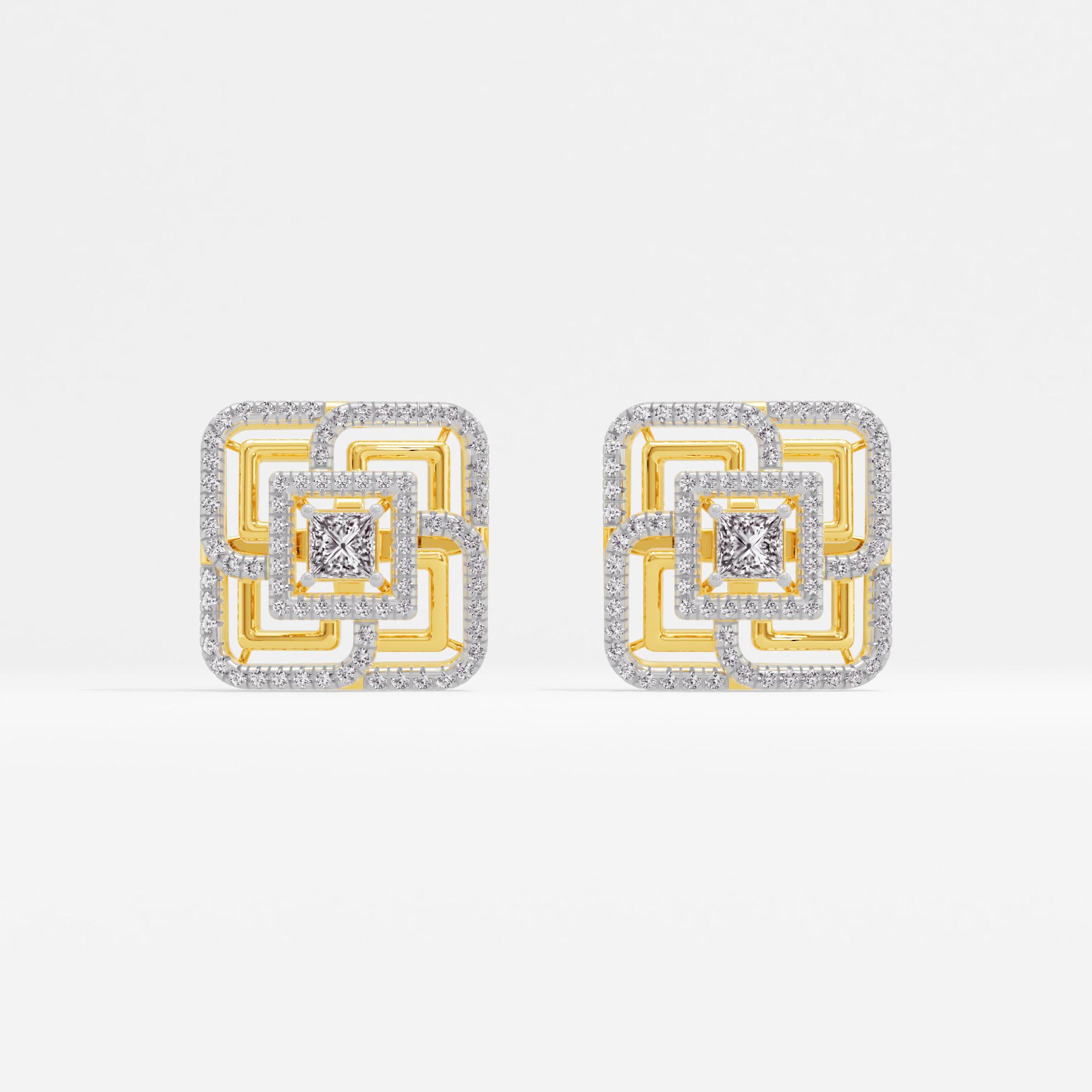 Square Weave Solitaire Stud Earrings Deluxe in 9KT Yellow Gold (Diamond Quality: FG-VVS VS)