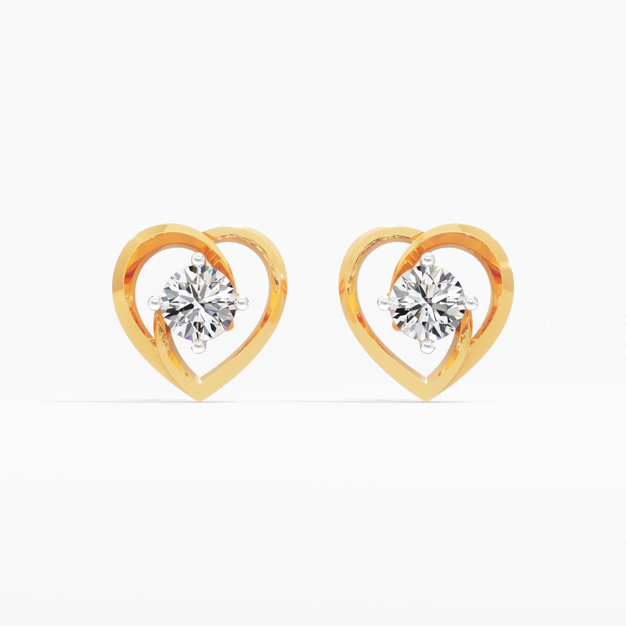 Swirling Adoration Solitaire Heart Stud Earrings in 9KT Yellow Gold (Diamond Quality: FG-VVS VS)