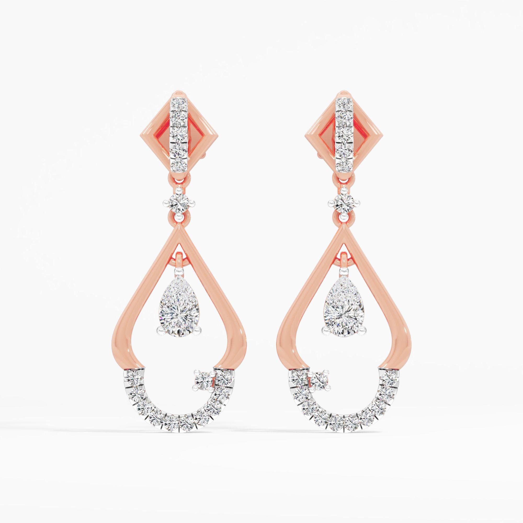 Dewdrop Swing Dangle Earrings in 9KT Rose Gold (Diamond Quality: FG-VVS VS)