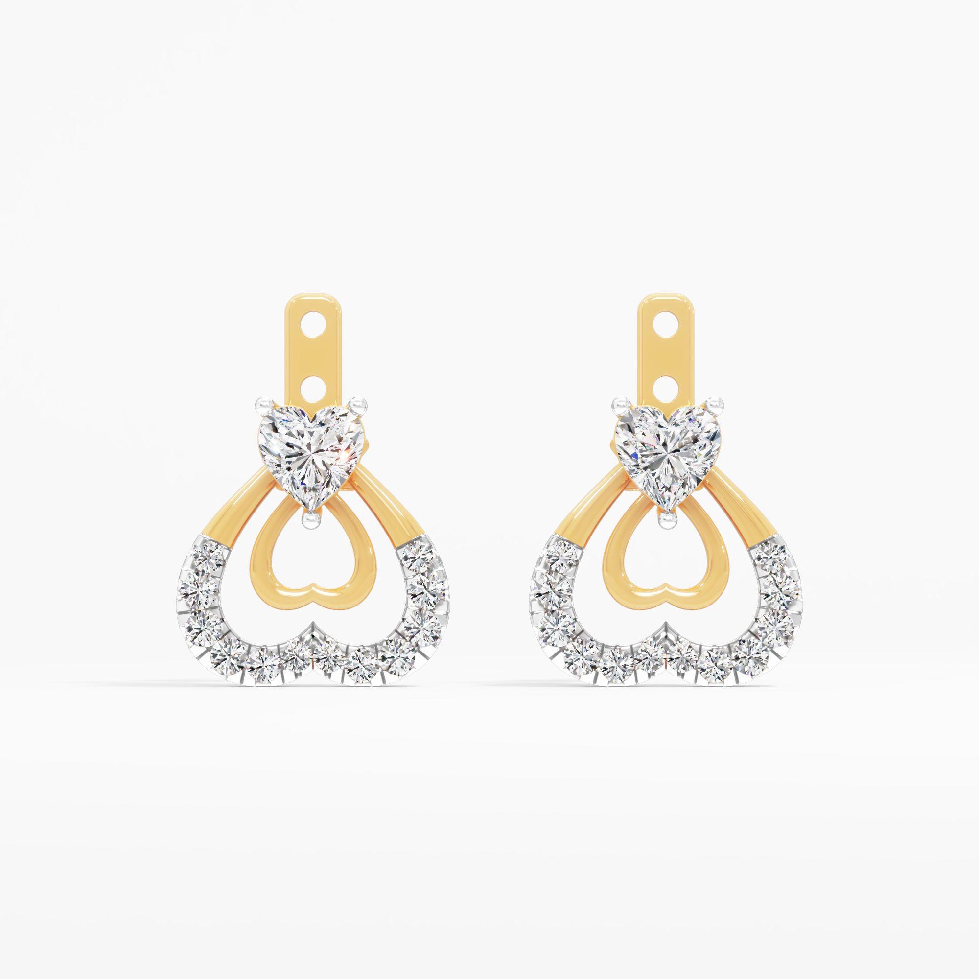 Nested Heart Solitaire Drop Earrings in 9KT Yellow Gold (Diamond Quality: FG-VVS VS)