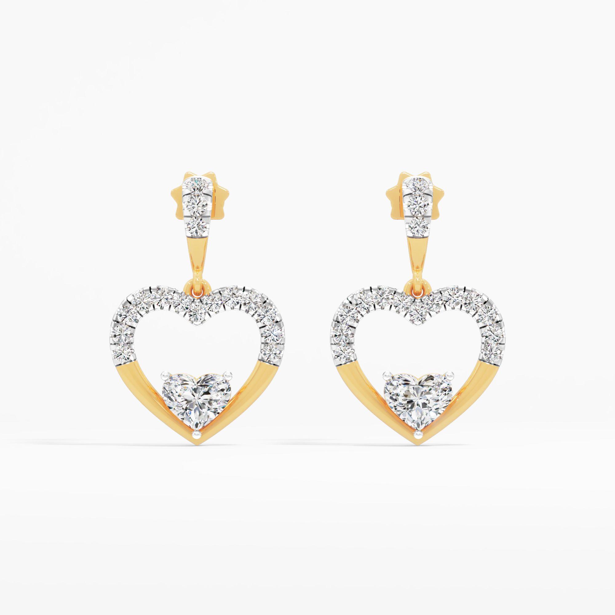 Captive Heart Solitaire Dangle Earrings in 9KT Yellow Gold (Diamond Quality: FG-VVS VS)