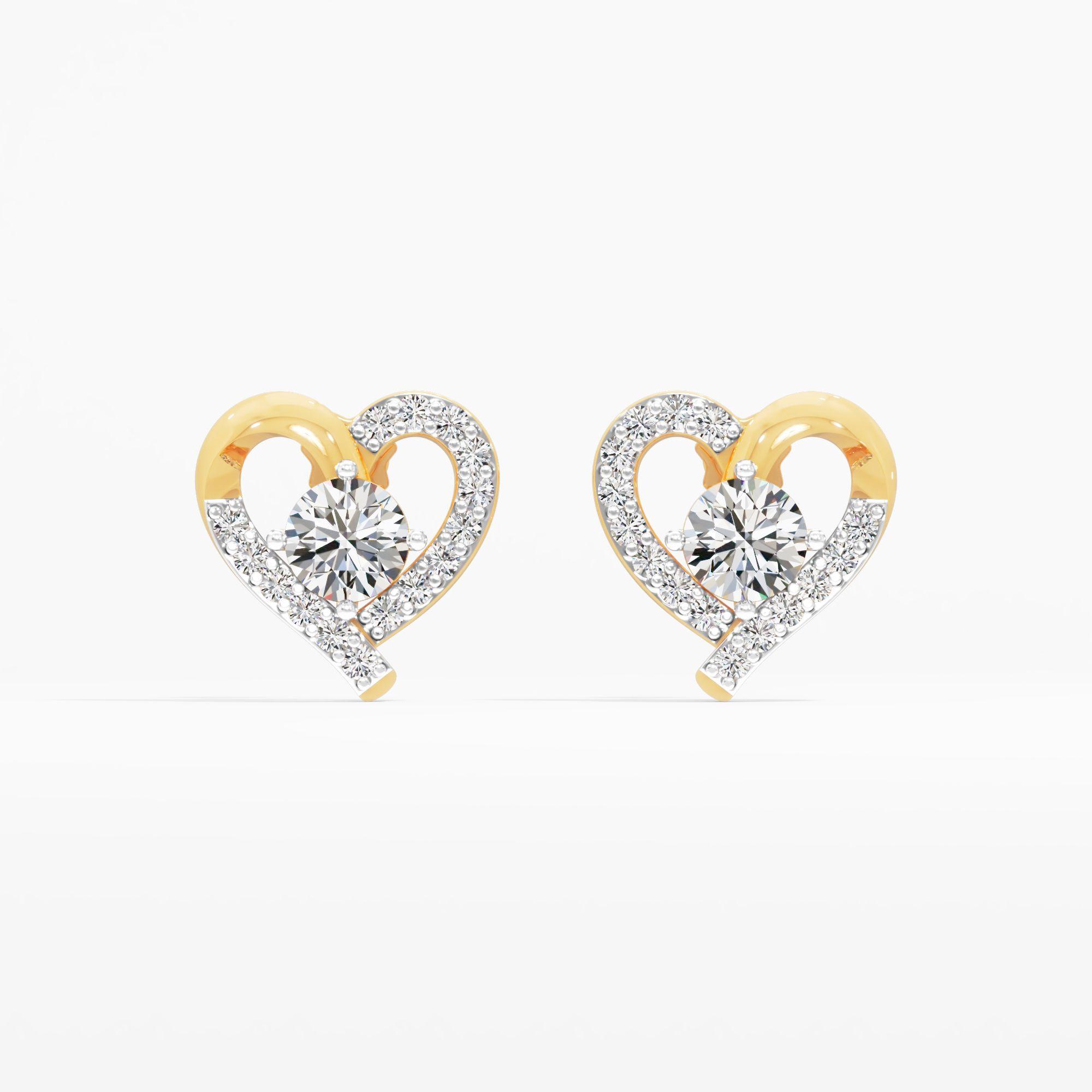 Arched Heart Stud Earrings in 9KT Yellow Gold (Diamond Quality: FG-VVS VS)