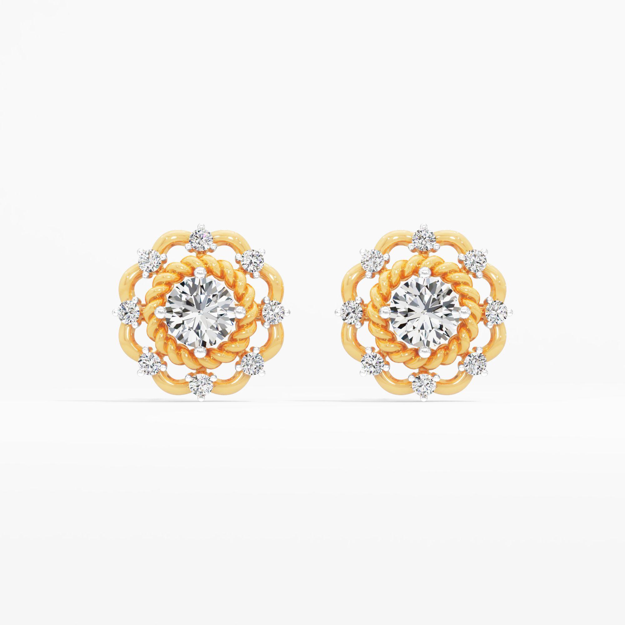 Golden Triumph Solitaire Stud Earrings in 9KT Yellow Gold (Diamond Quality: FG-VVS VS)