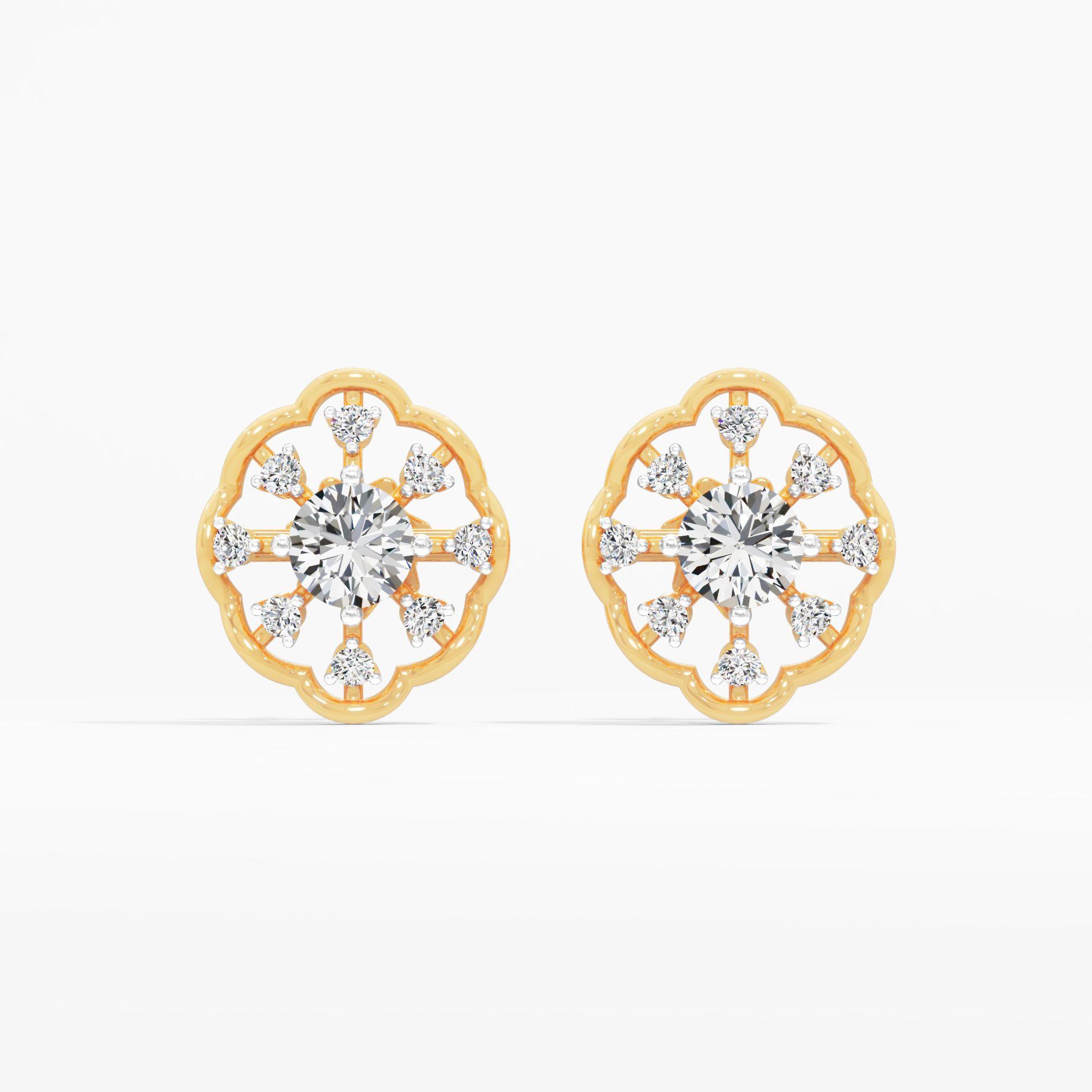 Galactic Halo Solitaire Stud Earrings in 9KT Yellow Gold (Diamond Quality: FG-VVS VS)
