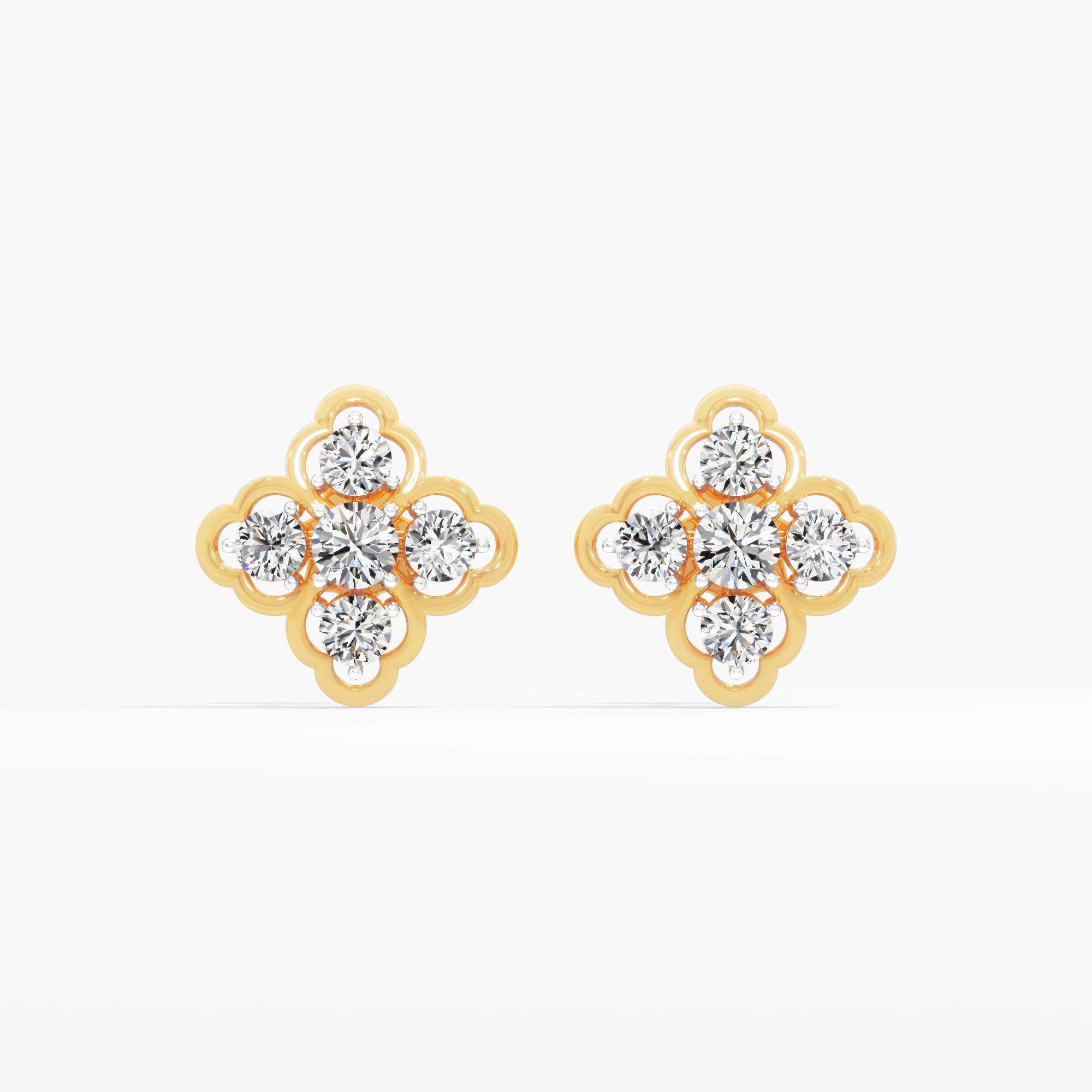 Vintage Clover Solitaire Stud Earrings in 9KT Yellow Gold (Diamond Quality: EF-VVS VS)