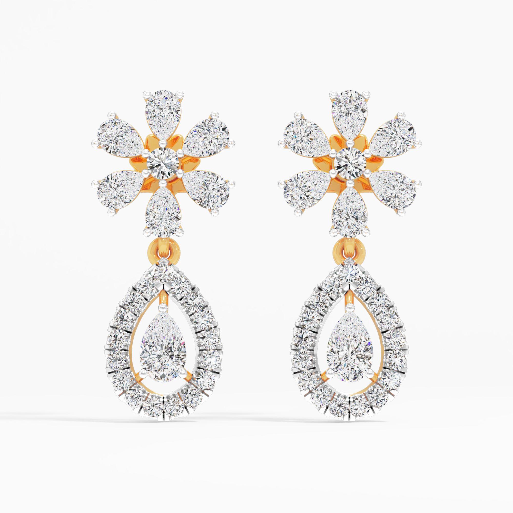 Opal Bliss Solitaire Drop Earrings in 14KT Yellow Gold (Diamond Quality: EF-VVS VS)