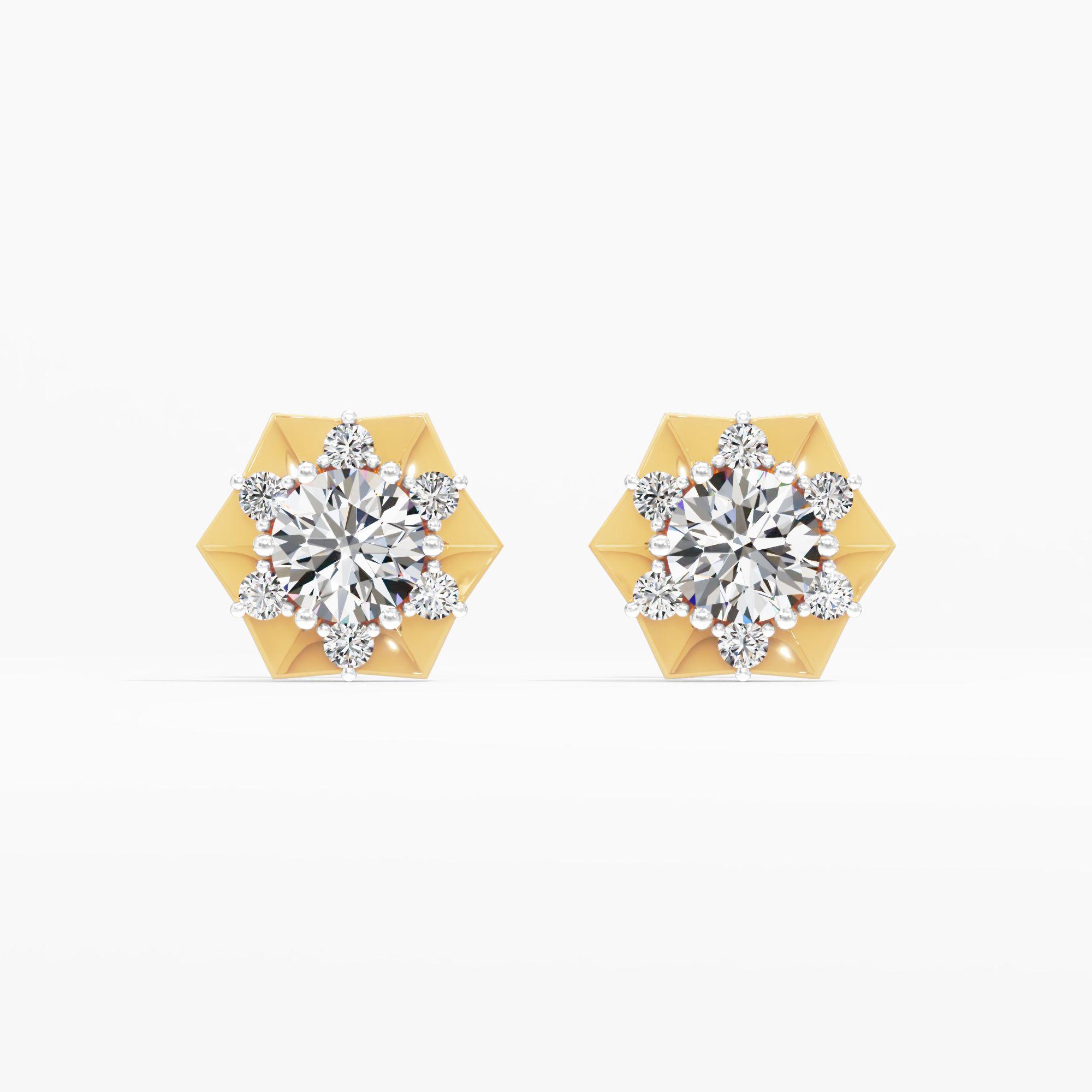 Hexarays Starburst Halo Stud Earrings in 9KT Yellow Gold (Diamond Quality: FG-VVS VS)