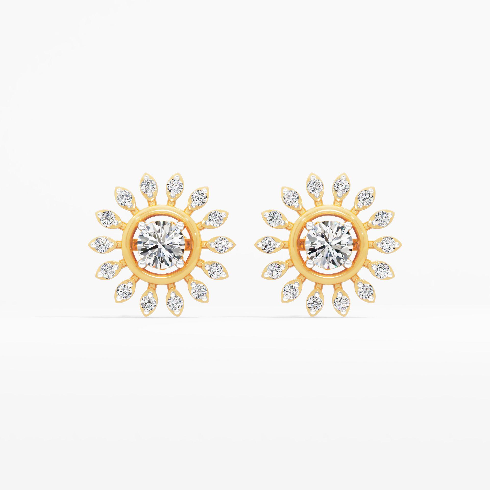Imperial Sunbeam Solitaire Stud Earrings in 14KT Yellow Gold (Diamond Quality: EF-VVS VS)