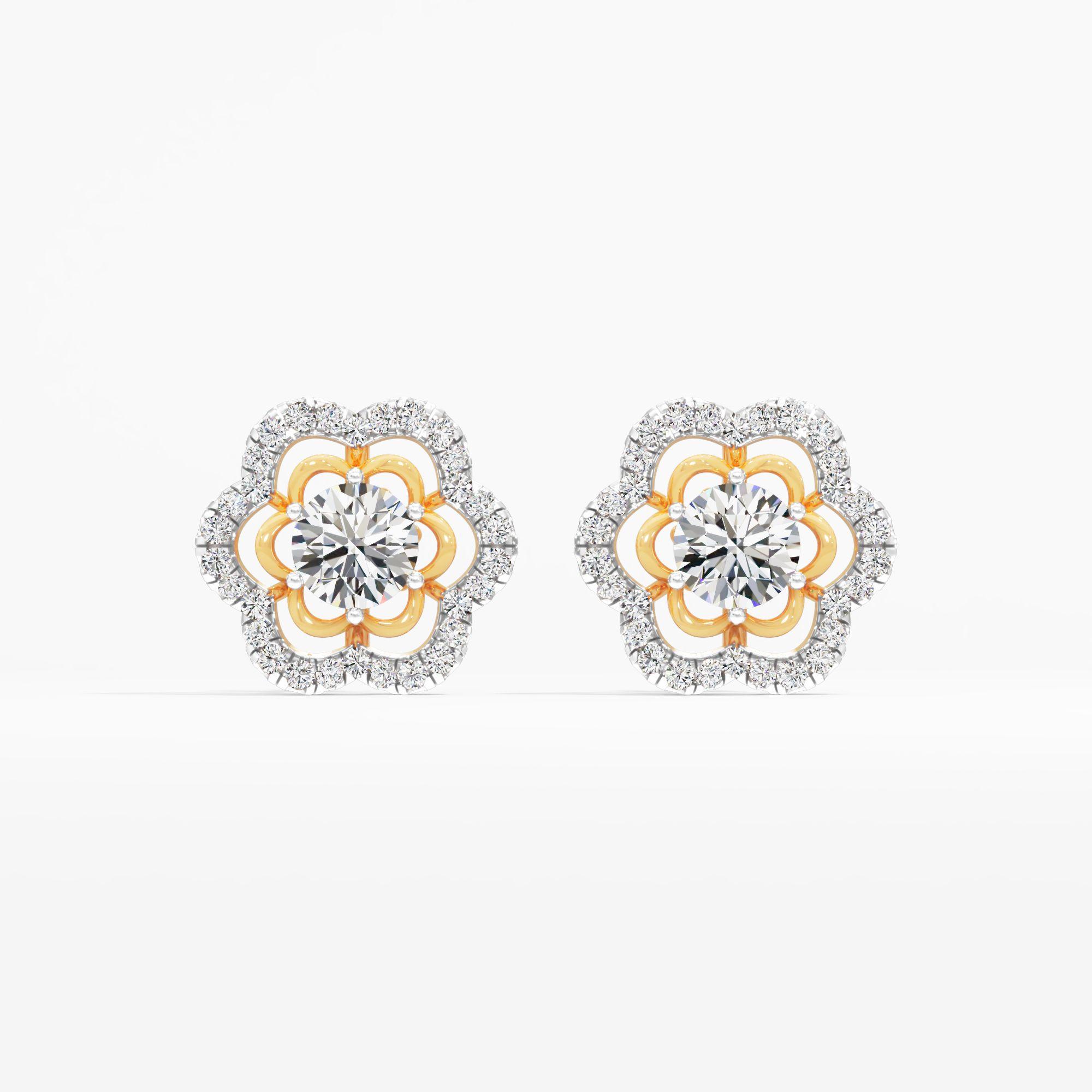 Blossoming Charm Solitaire Stud Earrings in 9KT Yellow Gold (Diamond Quality: FG-VVS VS)