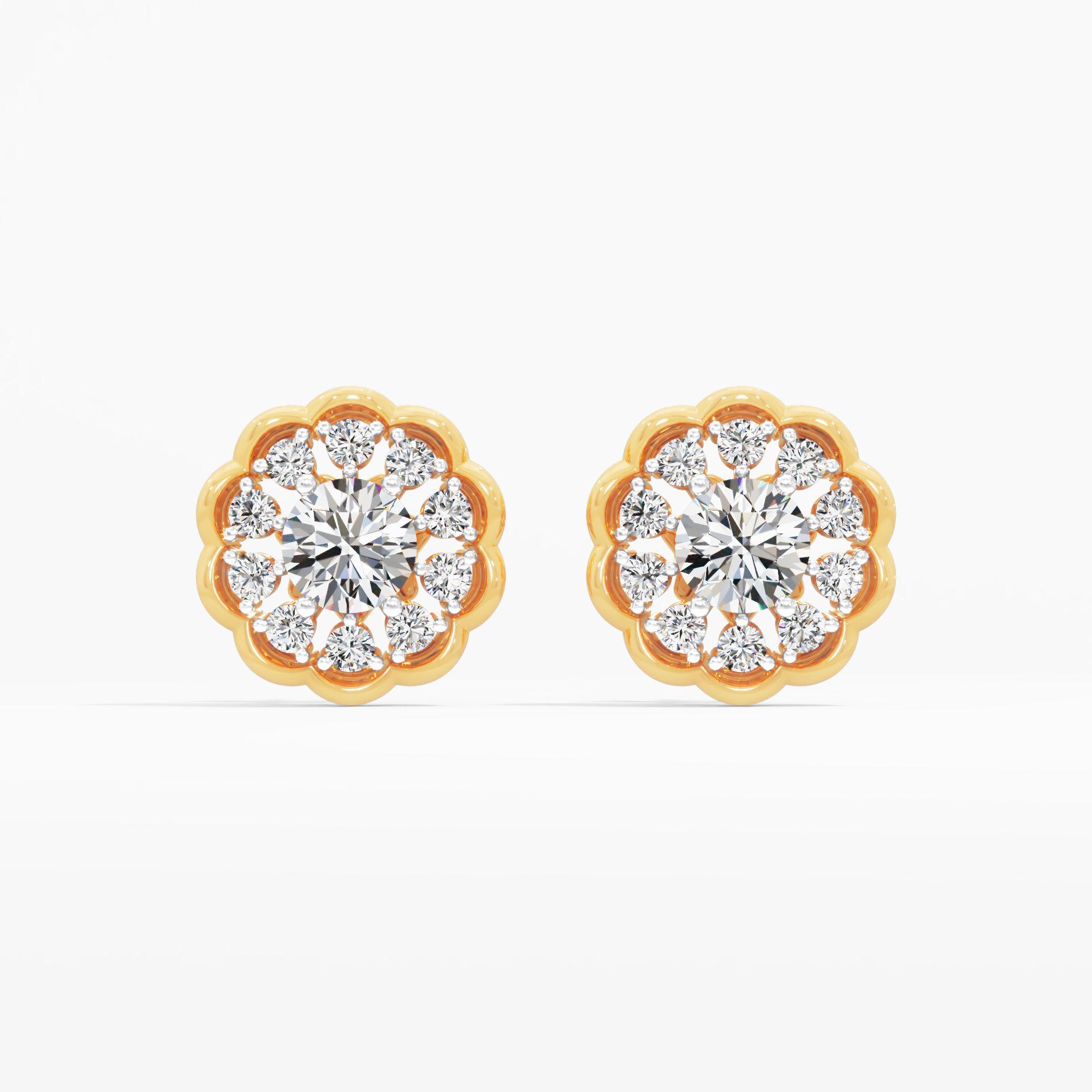 Floral Luxe Solitaire Stud Earrings in 9KT Yellow Gold (Diamond Quality: FG-VVS VS)