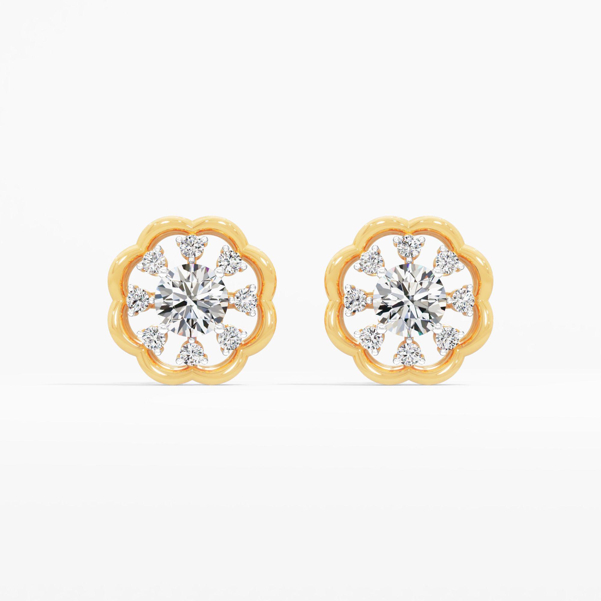 Blossoming Flora Solitaire Stud Earrings in 9KT Yellow Gold (Diamond Quality: FG-VVS VS)
