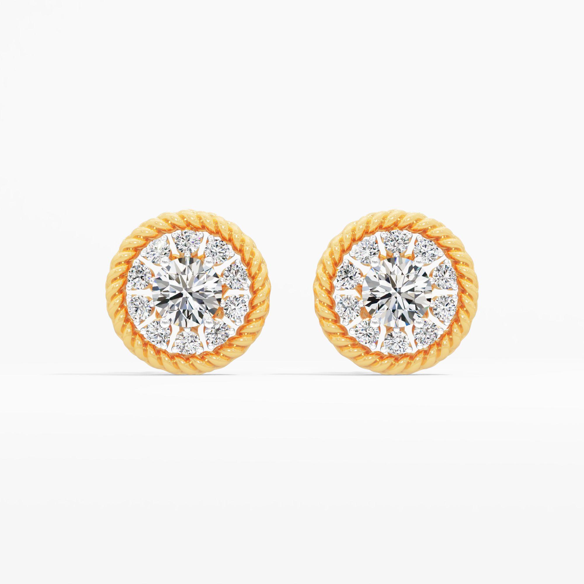 Elegance Radiance Solitaire Stud Earrings in 14KT Yellow Gold (Diamond Quality: EF-VVS VS)