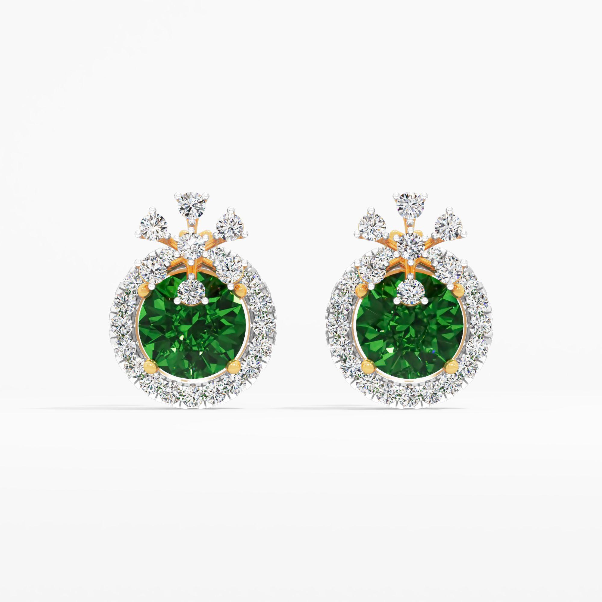Emerald Halo Tiara Diamond Earrings in 9KT Yellow Gold (Diamond Quality: FG-VVS VS)