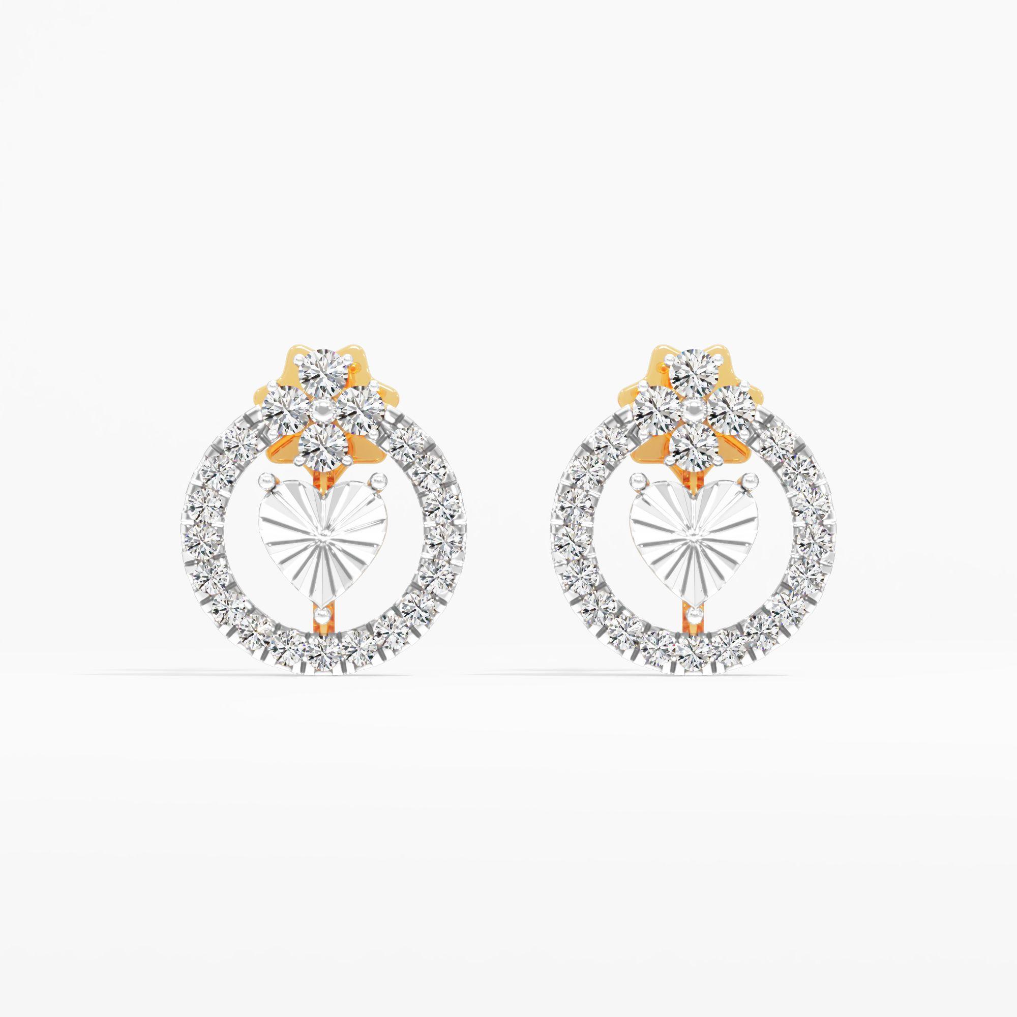 Velvet Glam Heart Stud Earrings in 9KT Yellow Gold (Diamond Quality: FG-VVS VS)