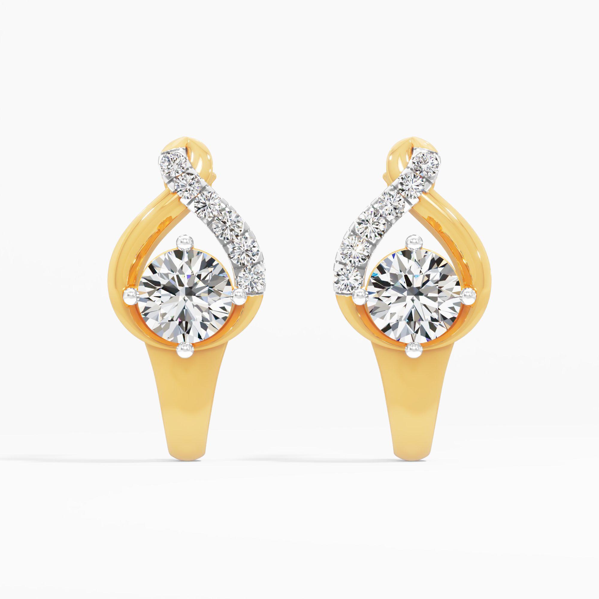 Celestia Flame Solitaire Studs in 9KT Yellow Gold (Diamond Quality: FG-VVS VS)
