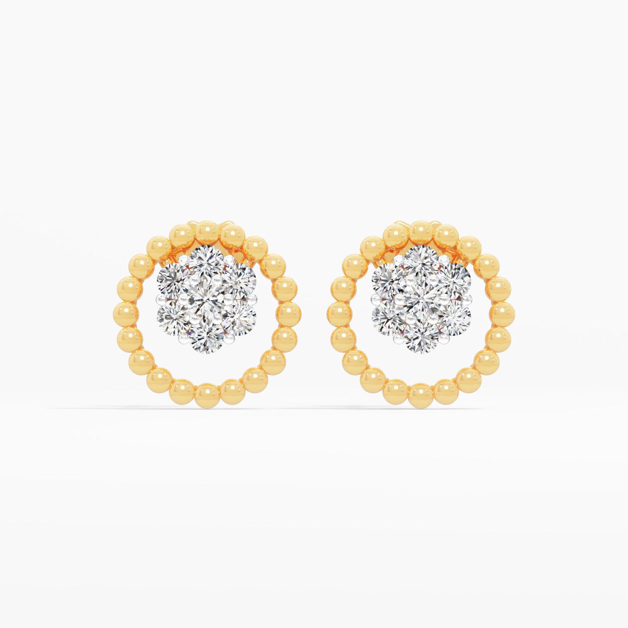 Beaded Circle Cluster Stud Earrings in 14KT Yellow Gold (Diamond Quality: EF-VVS VS)