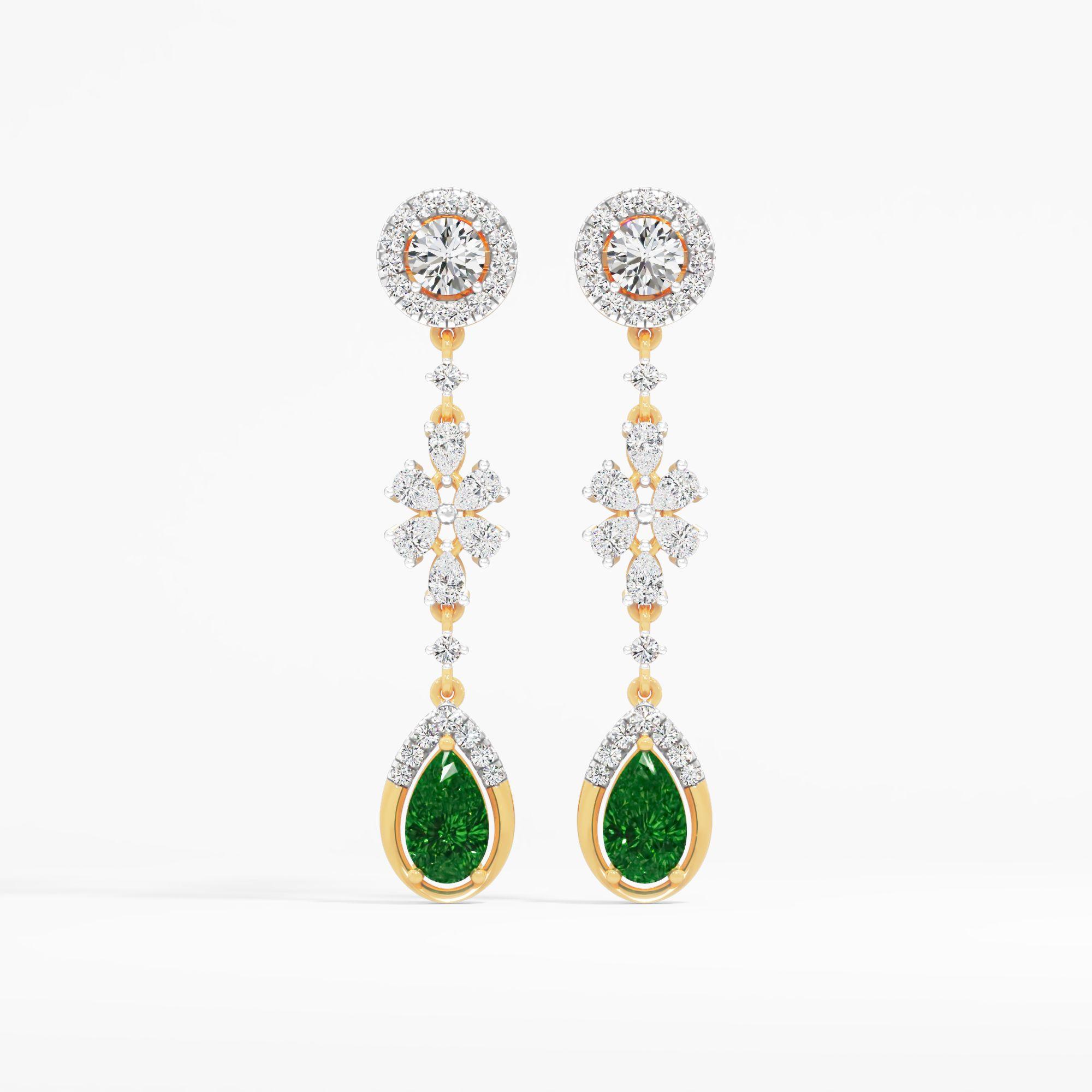 Celeste Emerald Dangle Earrings in 9KT Yellow Gold (Diamond Quality: FG-VVS VS)