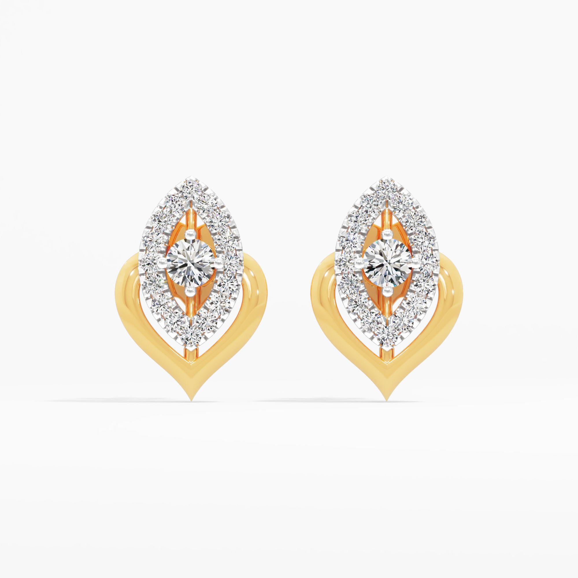 Diya Flame Stud Earrings in 9KT Yellow Gold (Diamond Quality: EF-VVS VS)