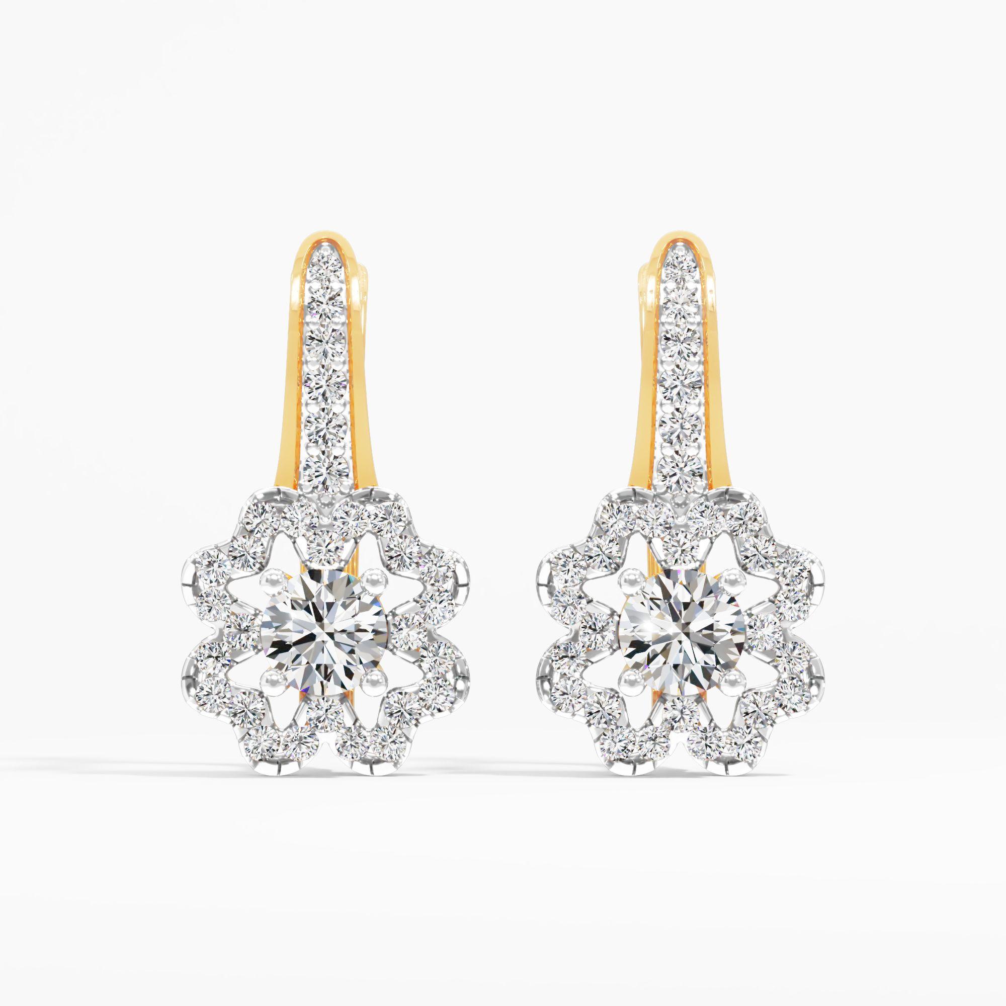 Sparkling Floral Drop Earrings in 9KT Yellow Gold (Diamond Quality: EF-VVS VS)