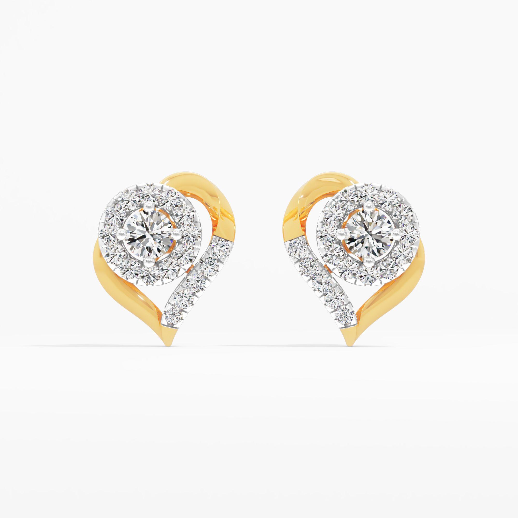 Swirl Heart Halo Stud Earrings in 14KT Yellow Gold (Diamond Quality: EF-VVS VS)