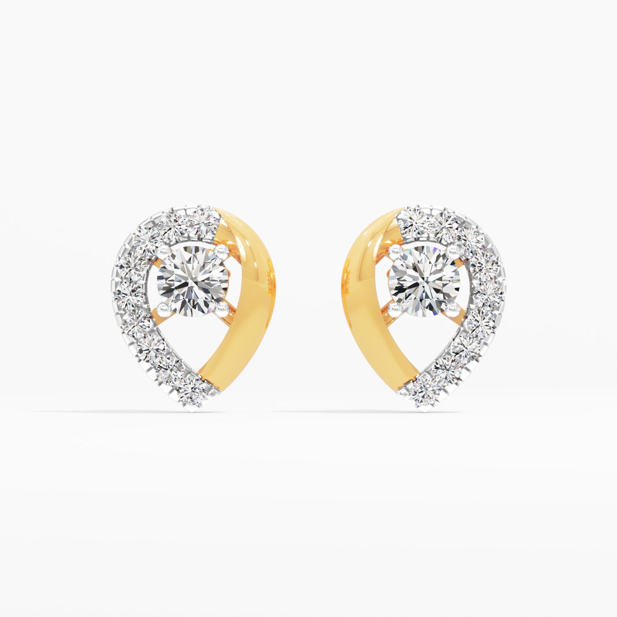 Swoop Halo Solitaire Stud Earrings in 14KT Yellow Gold (Diamond Quality: EF-VVS VS)