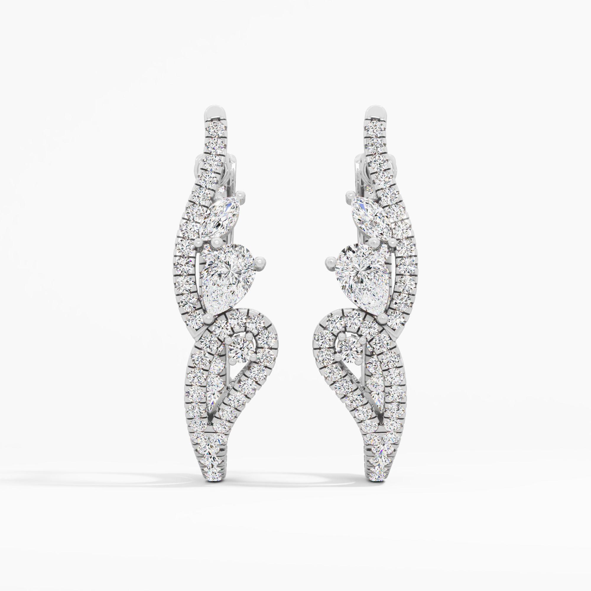 Floral Vine Diamond Hoop Earrings in 9KT White Gold (Diamond Quality: FG-VVS VS)