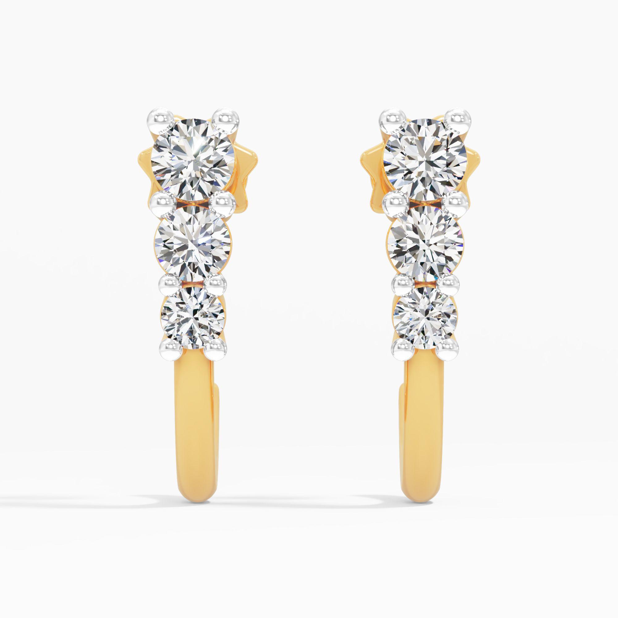 Cosmic Relish 3 Stone J Hoop Earrings in 9KT Yellow Gold (Diamond Quality: FG-VVS VS)