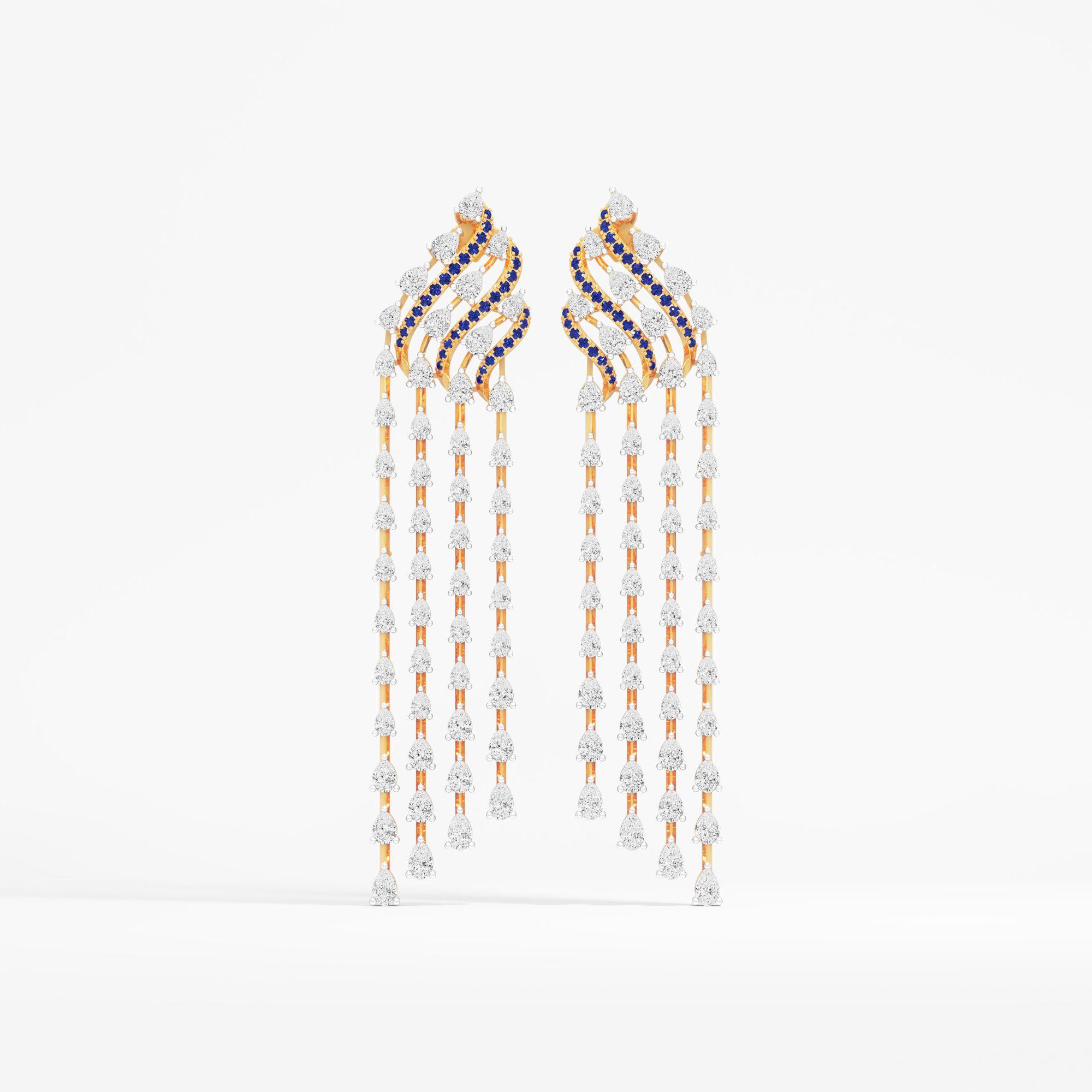 Falling Stars Dangle Earrings in 9KT Yellow Gold (Diamond Quality: FG-VVS VS)