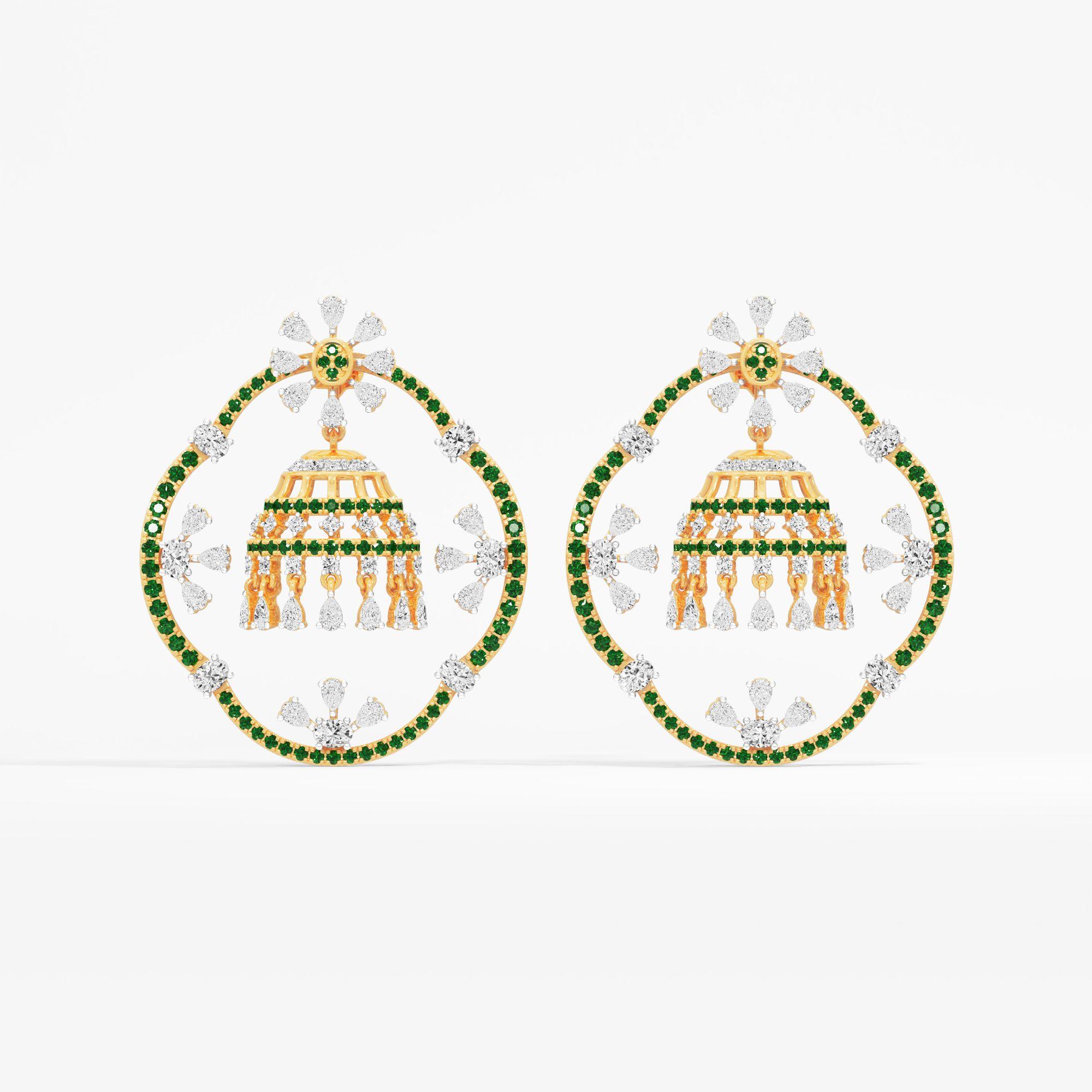 Celestial Bell Bloom Cocktail Earrings in 9KT Yellow Gold (Diamond Quality: FG-VVS VS)