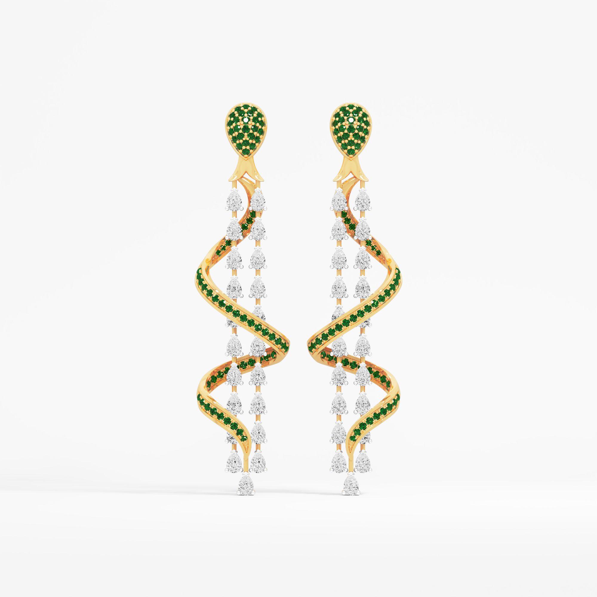 Serpent Vine Dangle Earrings in 9KT Yellow Gold (Diamond Quality: FG-VVS VS)