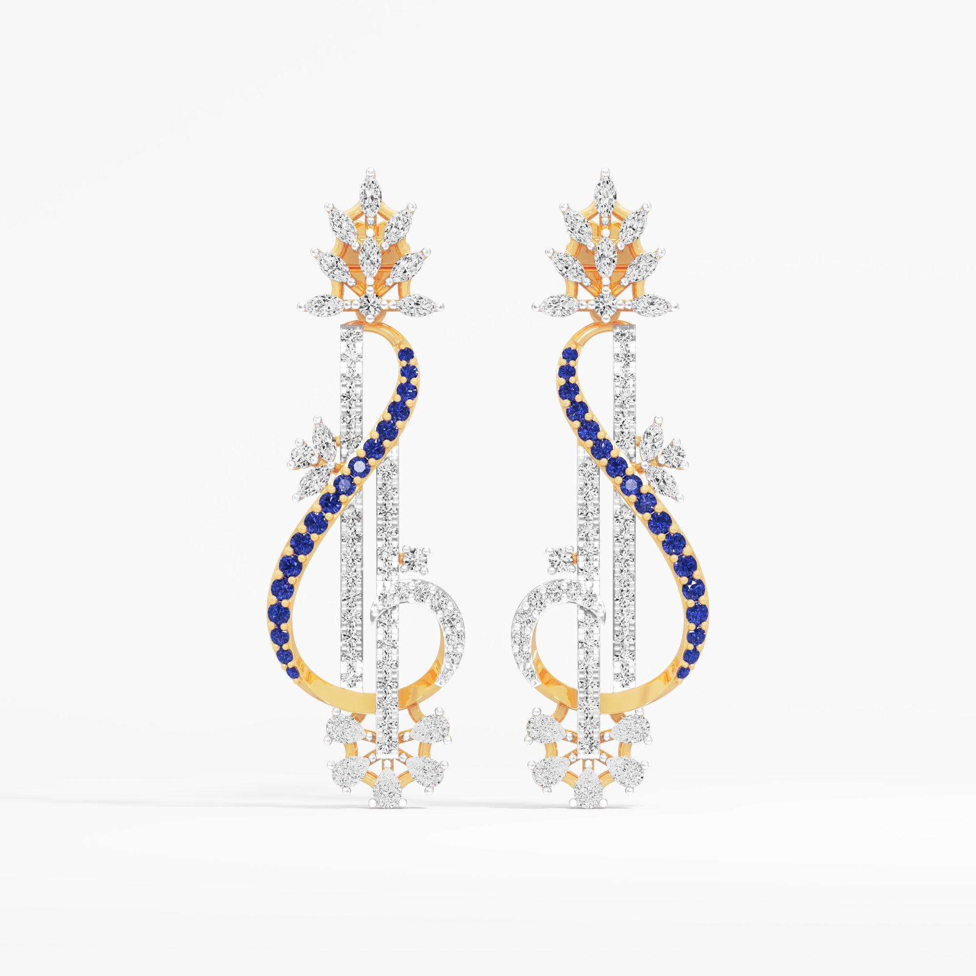 Moonvine Spiral Dangle Earrings in 9KT Yellow Gold (Diamond Quality: FG-VVS VS)