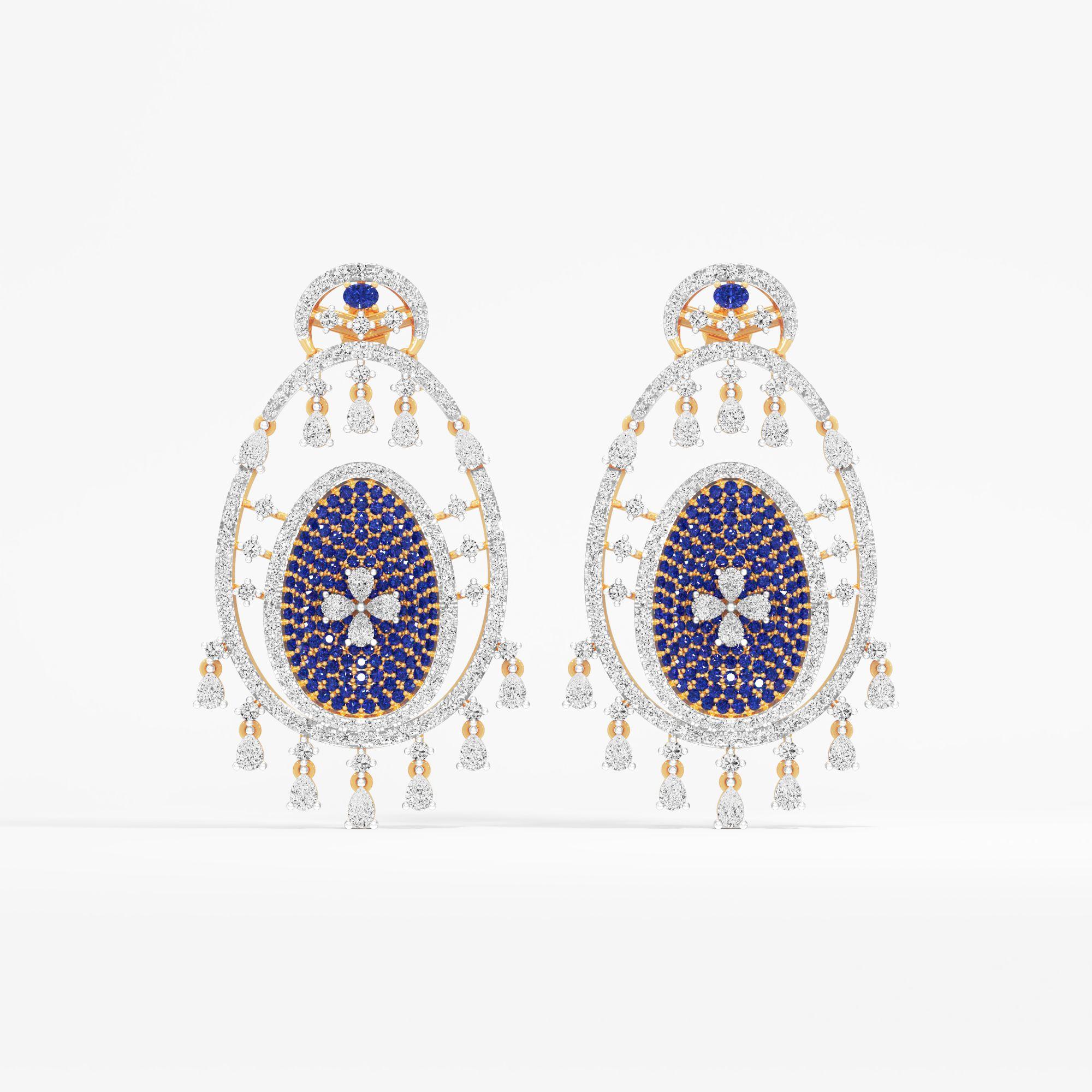 Eternal Night Bloom Dangle Earrings in 9KT Yellow Gold (Diamond Quality: FG-VVS VS)