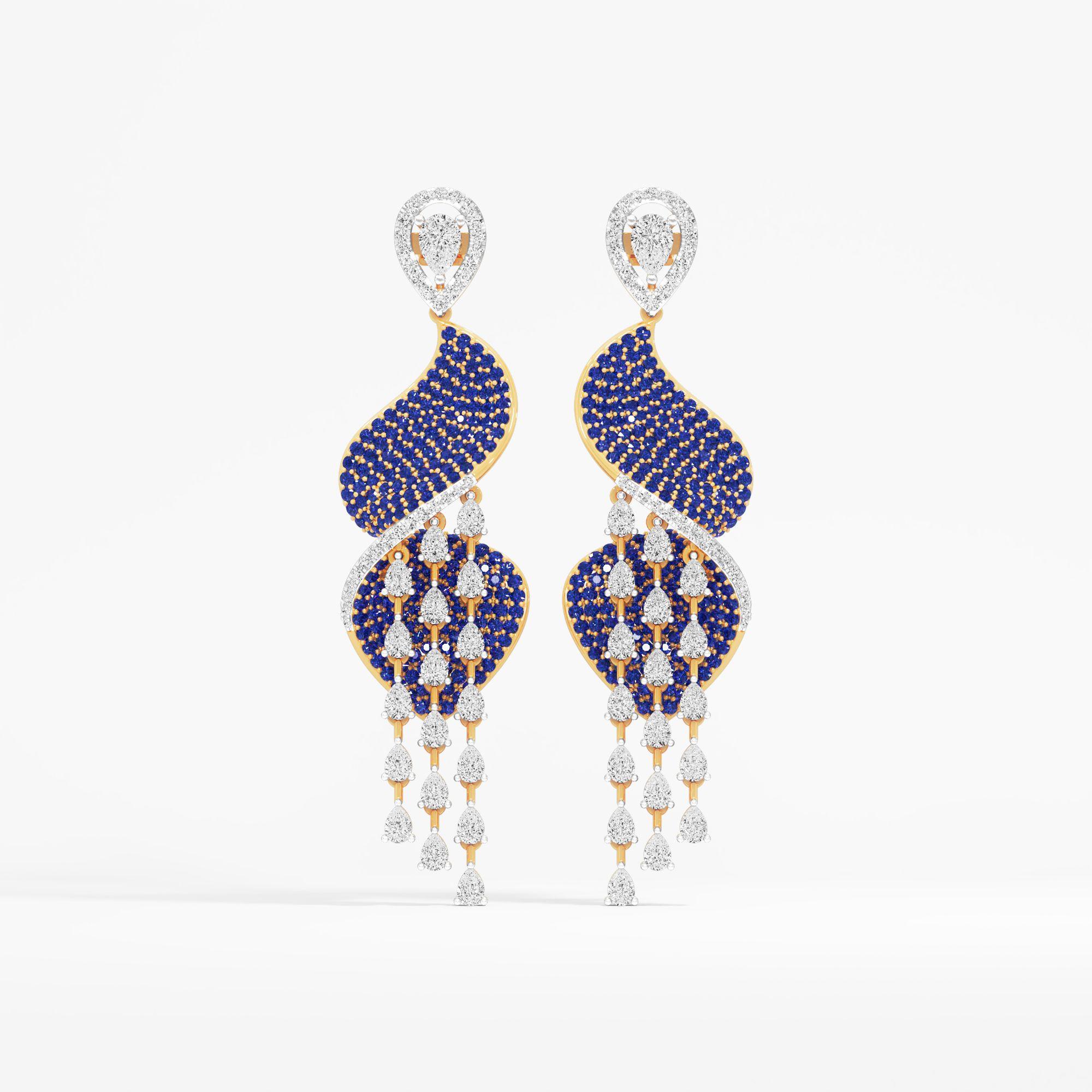 Drifting Waves Dangle Earrings in 9KT Yellow Gold (Diamond Quality: FG-VVS VS)