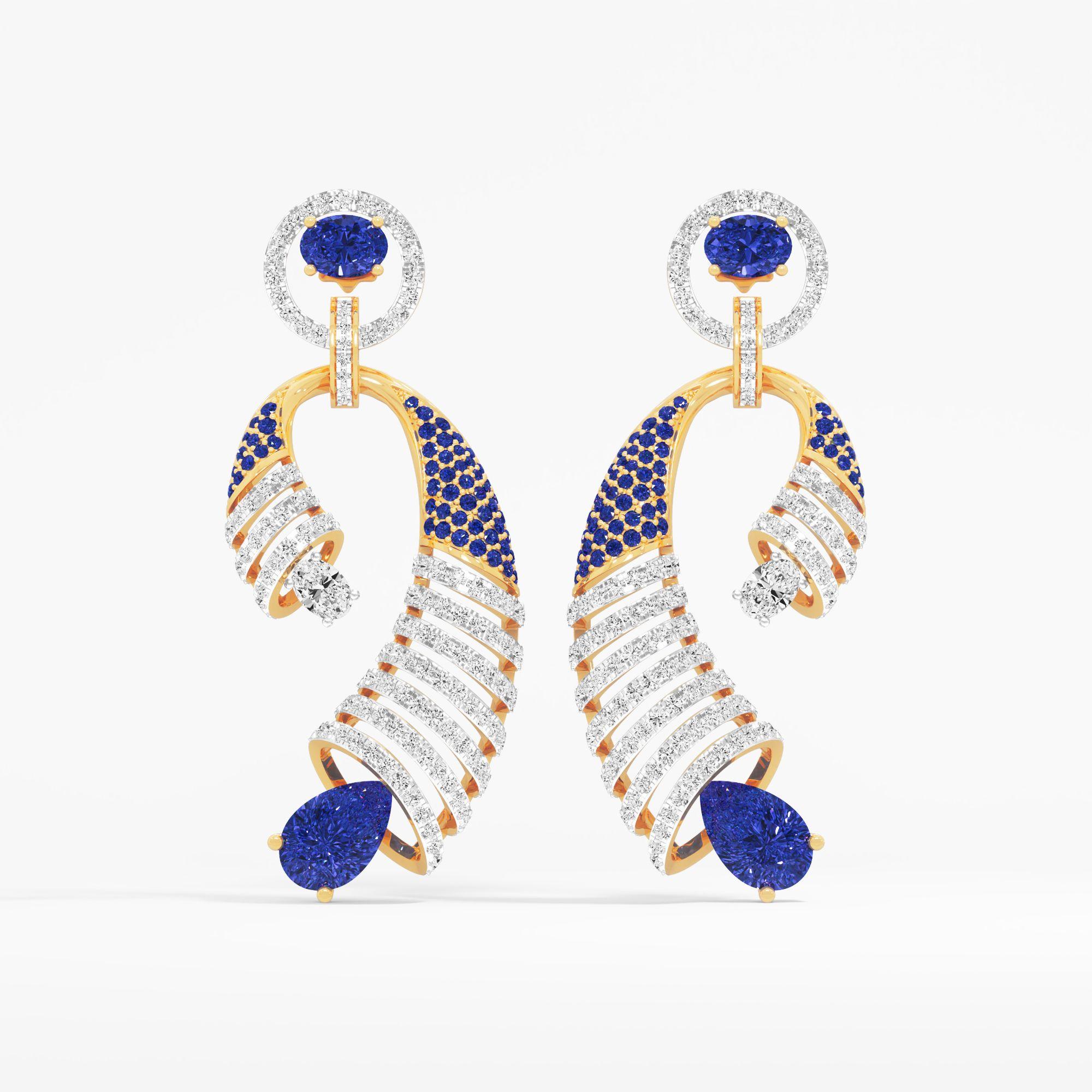 Blue Reverie Dangle Earrings in 9KT Yellow Gold (Diamond Quality: FG-VVS VS)