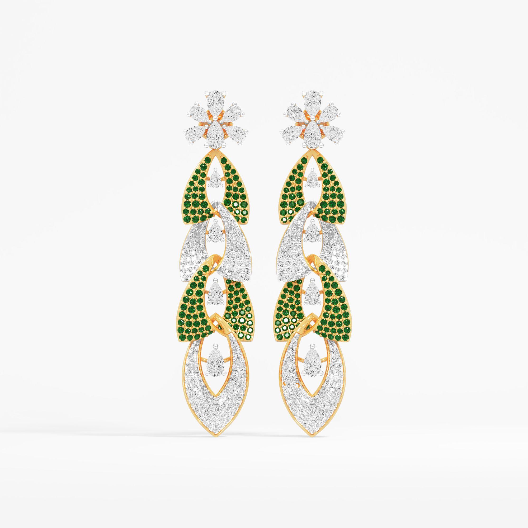 Nature's Drift Petal Dangle Earrings in 9KT Yellow Gold (Diamond Quality: FG-VVS VS)