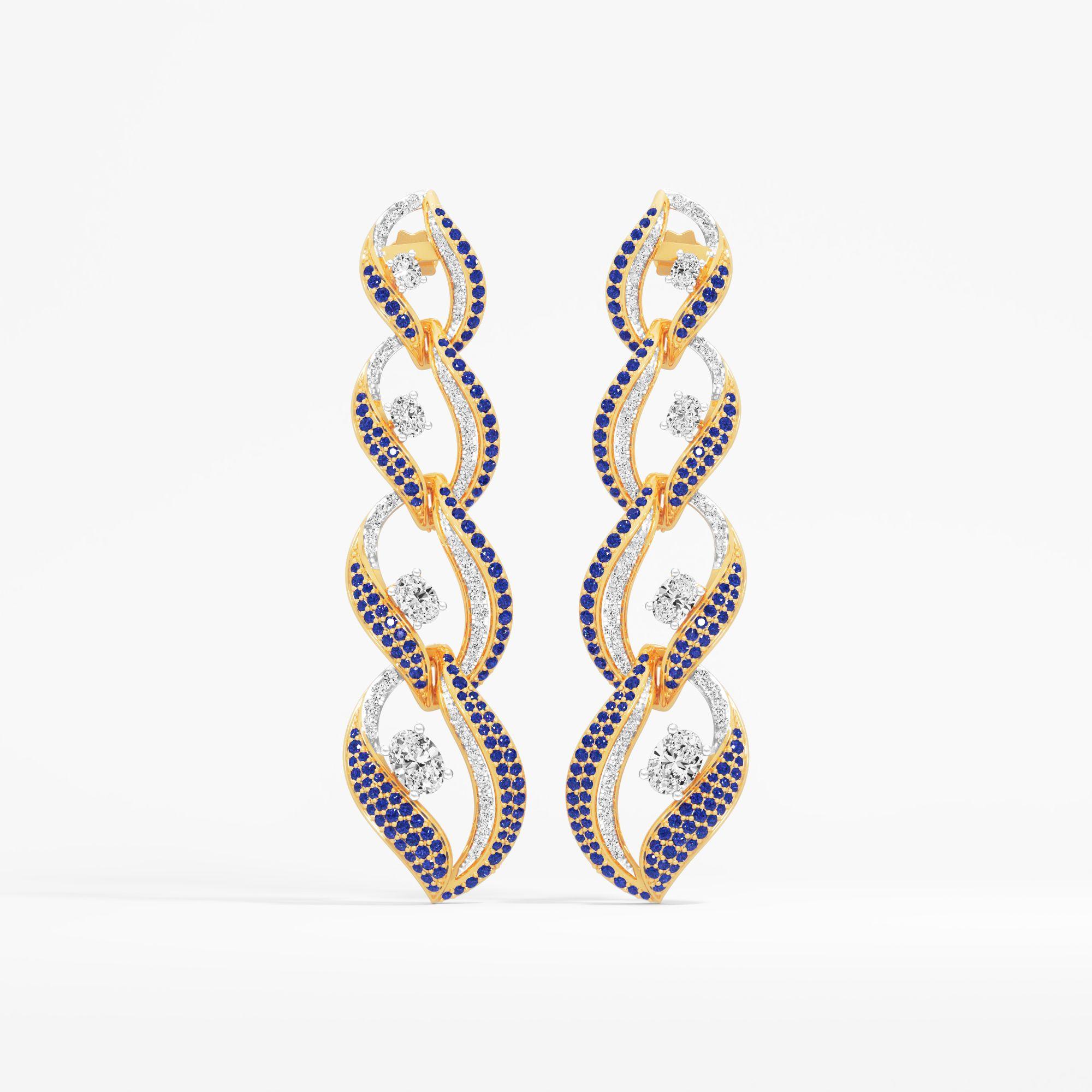 Ocean Braid Wave Dangle Earrings in 9KT Yellow Gold (Diamond Quality: FG-VVS VS)