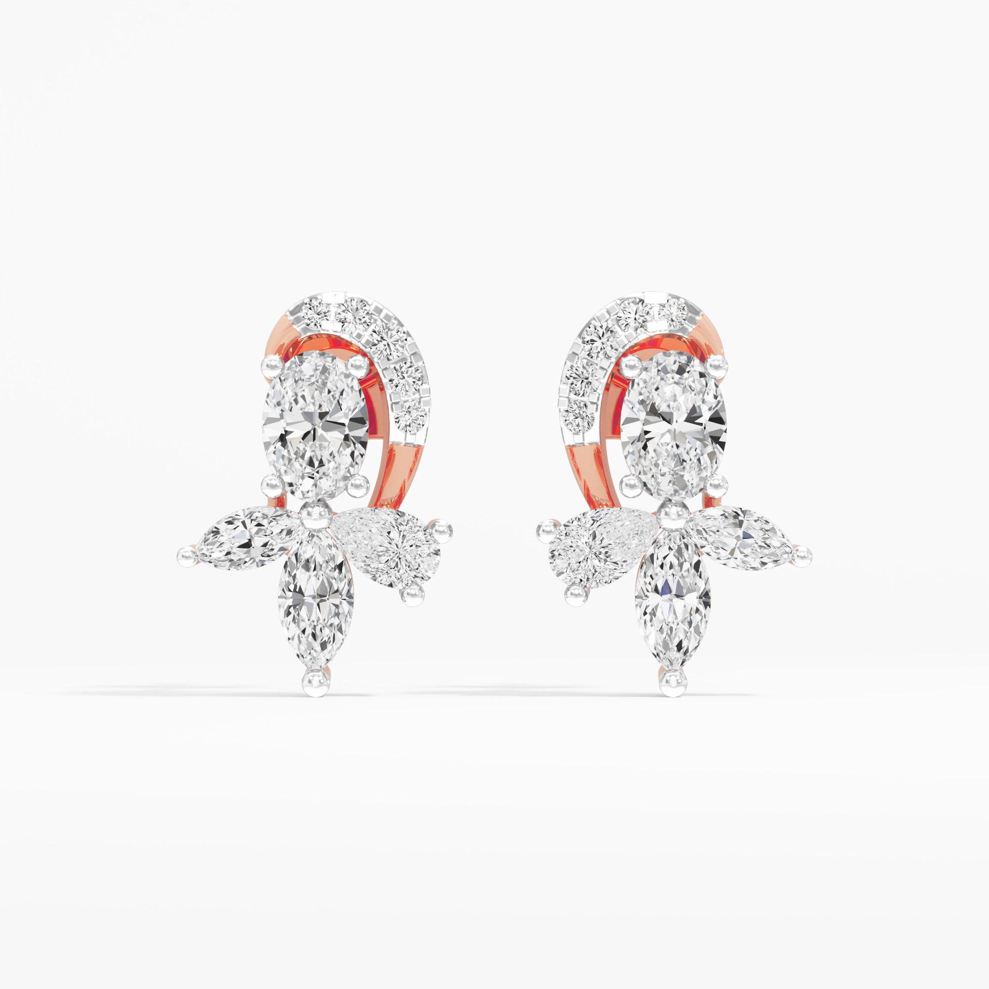 Stellar Bloom Stud Earrings in 14KT Rose Gold (Diamond Quality: FG-VVS VS)